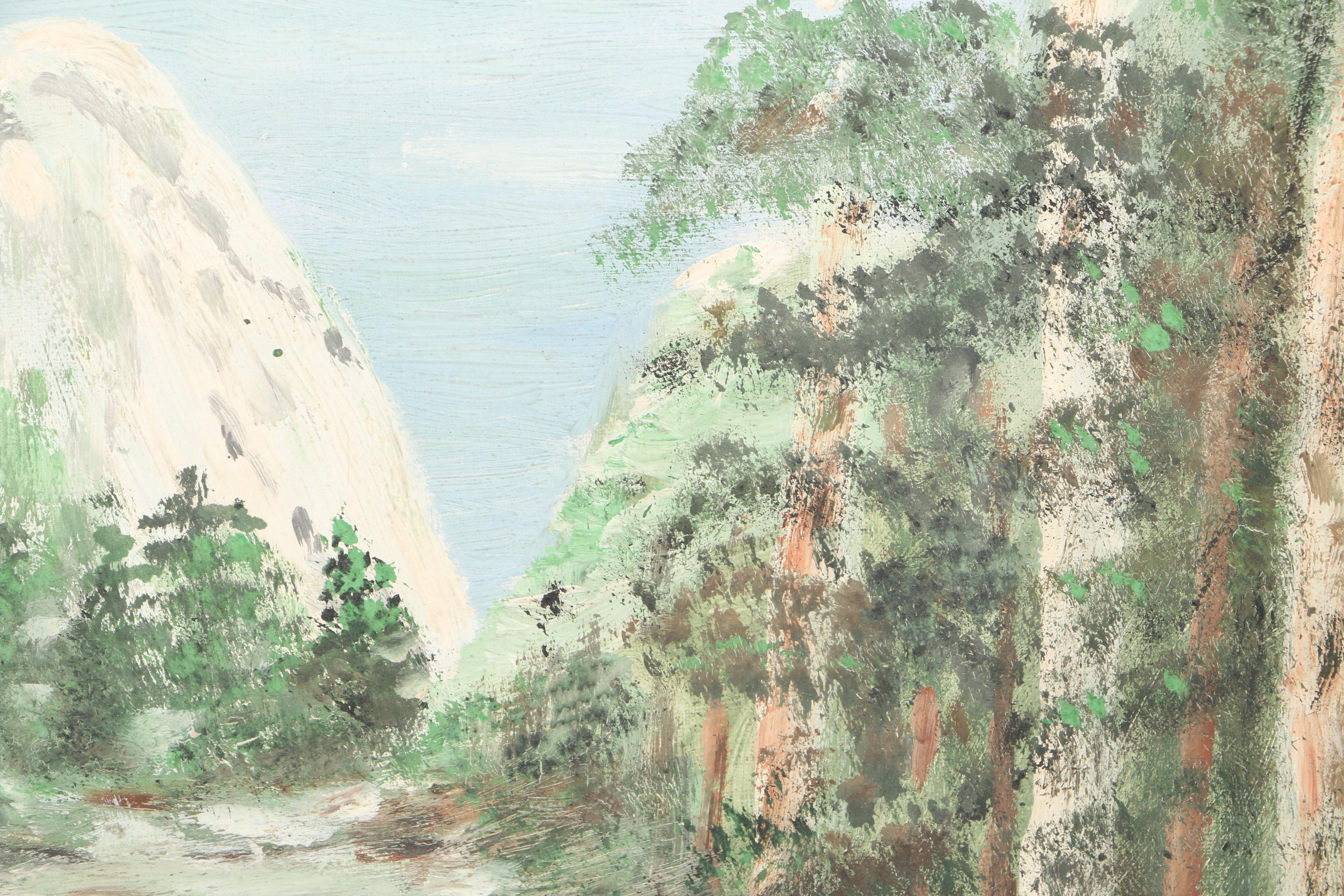 Oil Painting on Paper Board of Mountain Landscape Scene