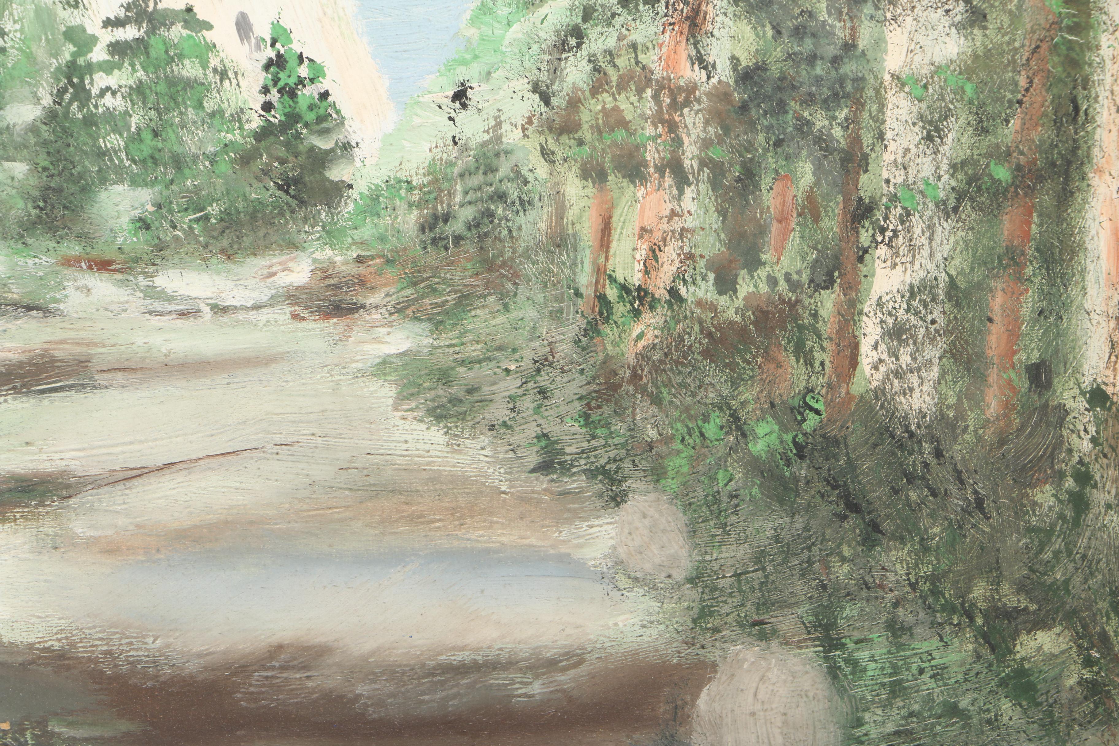 Oil Painting on Paper Board of Mountain Landscape Scene