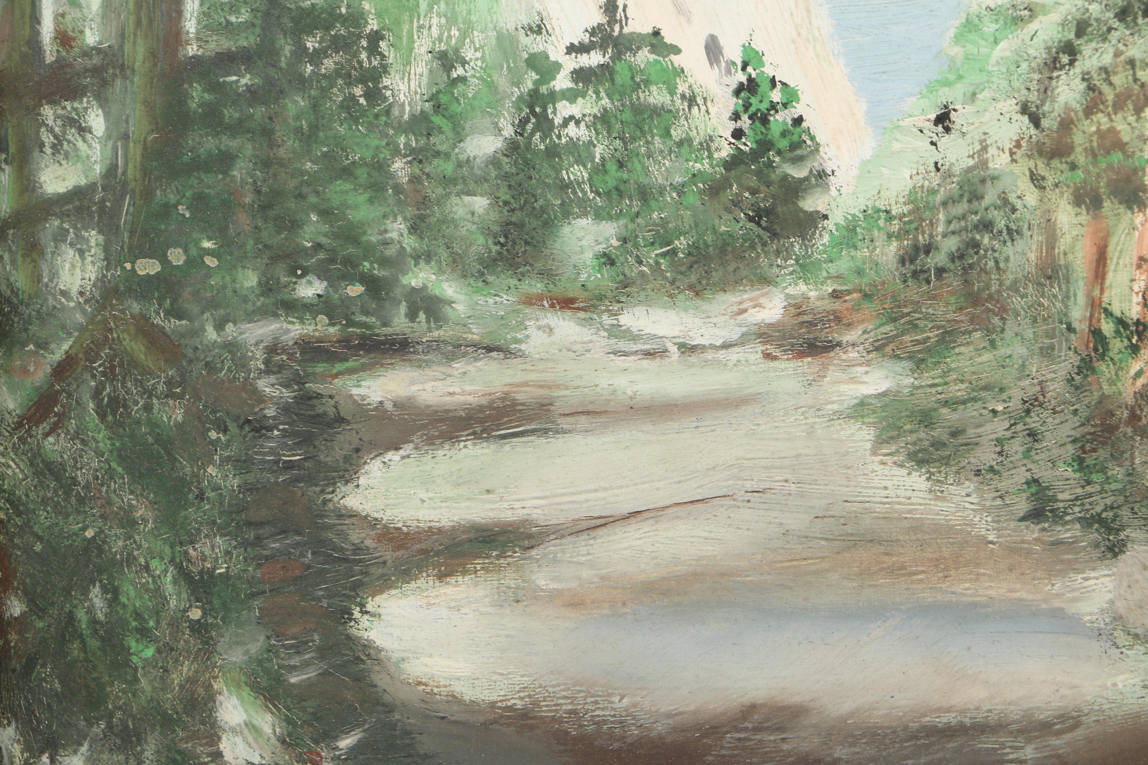 Oil Painting on Paper Board of Mountain Landscape Scene