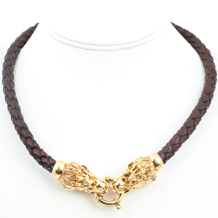 18K Yellow Gold Ruby Dragon Necklace