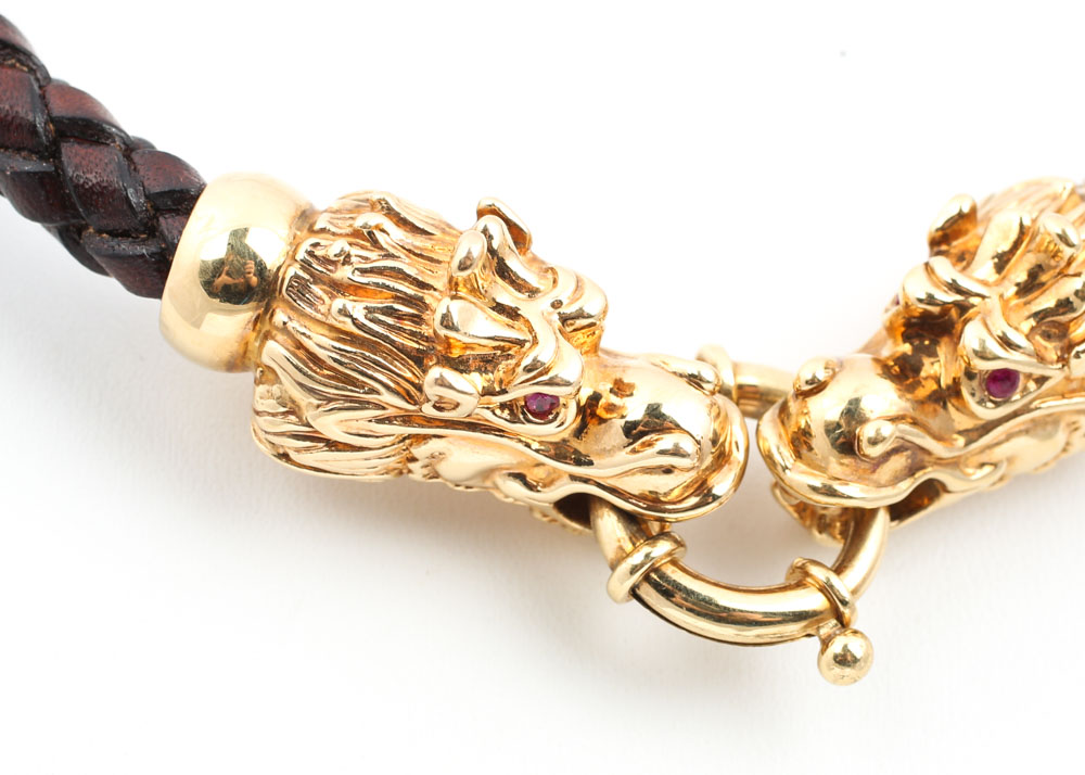 18K Yellow Gold Ruby Dragon Necklace
