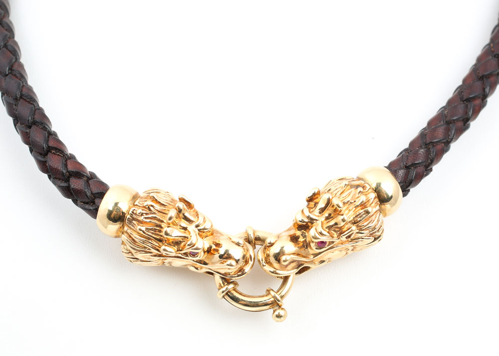 18K Yellow Gold Ruby Dragon Necklace