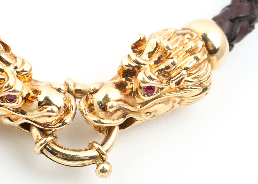 18K Yellow Gold Ruby Dragon Necklace