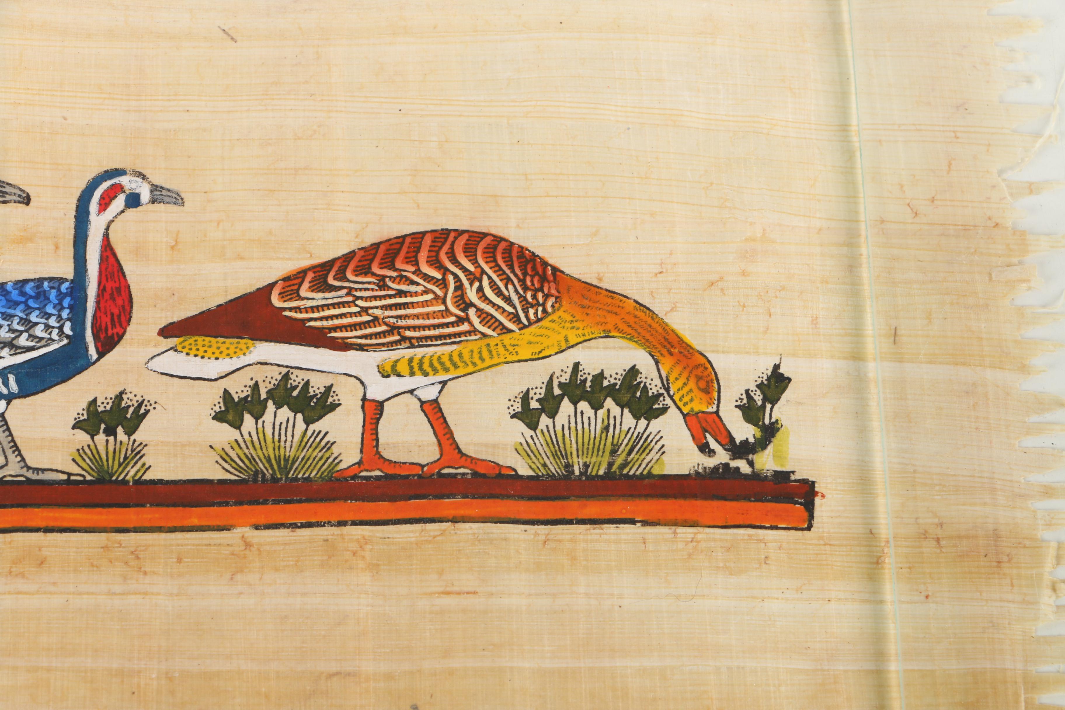 Egyptian-Style Gouache Paintings of Birds on Papyrus