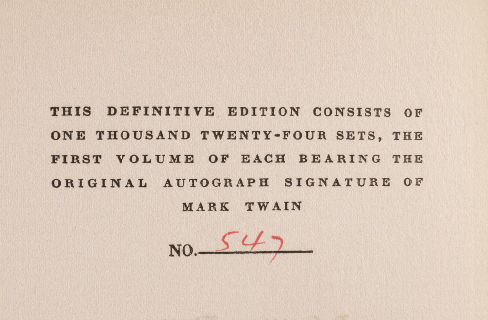 Signed "Writings of Mark Twain" Definitive Edition Book Set