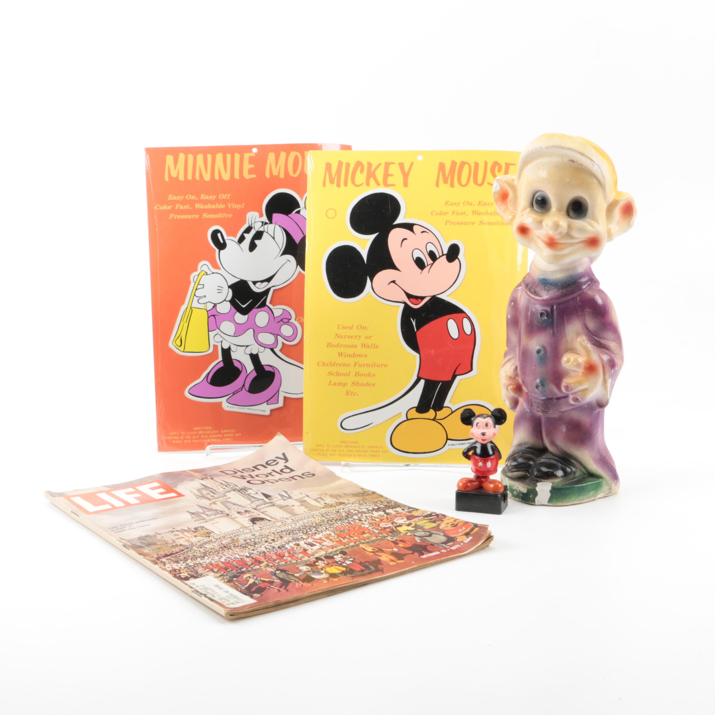 Disney Memorabilia Including Decals, Pencil Sharpener, and More