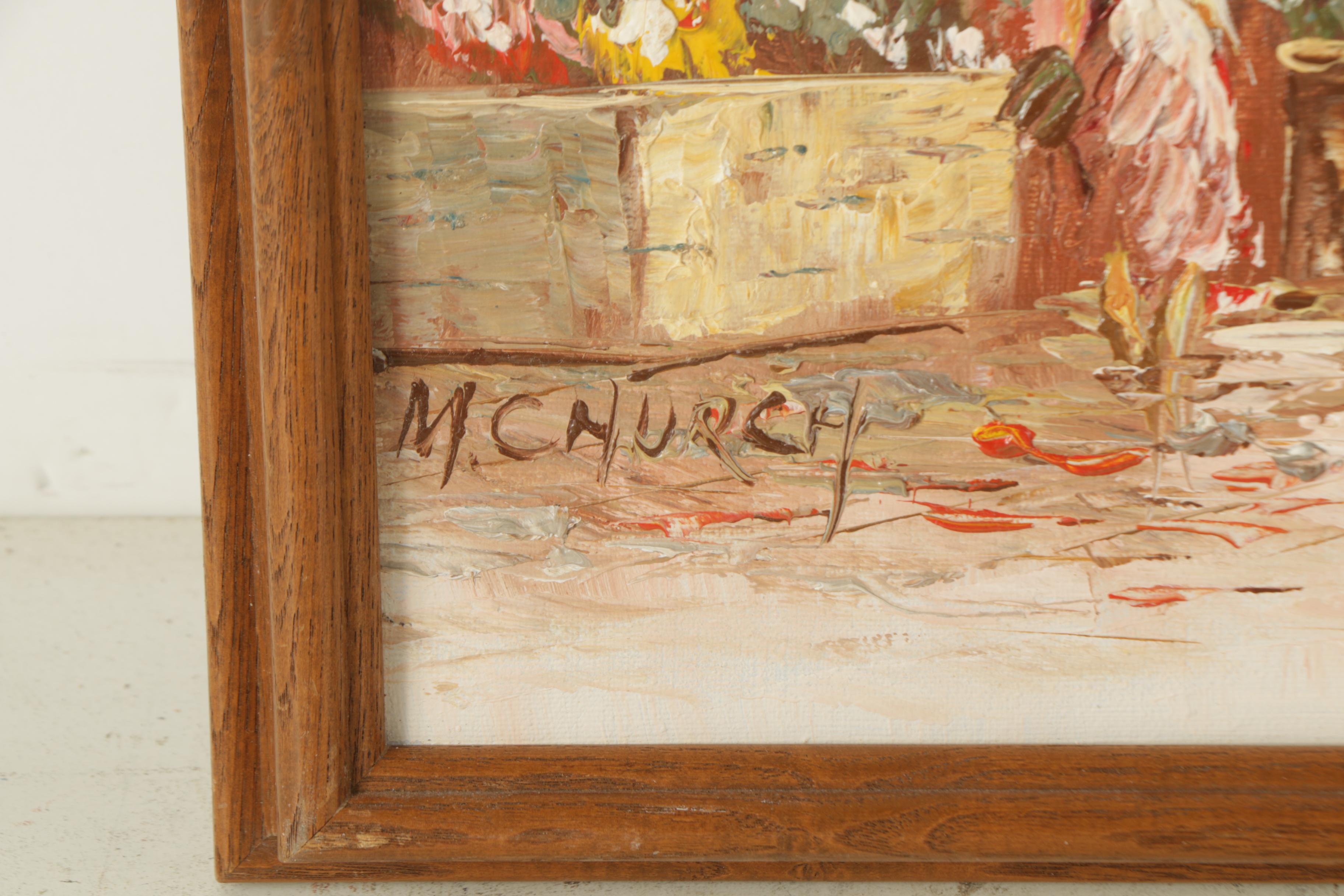 M. Church Oil Painting on Canvas of Street Scene