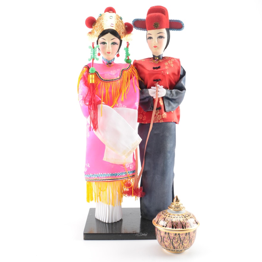 Chinese Wedding Dolls and Thai Ceramic Trinket Box