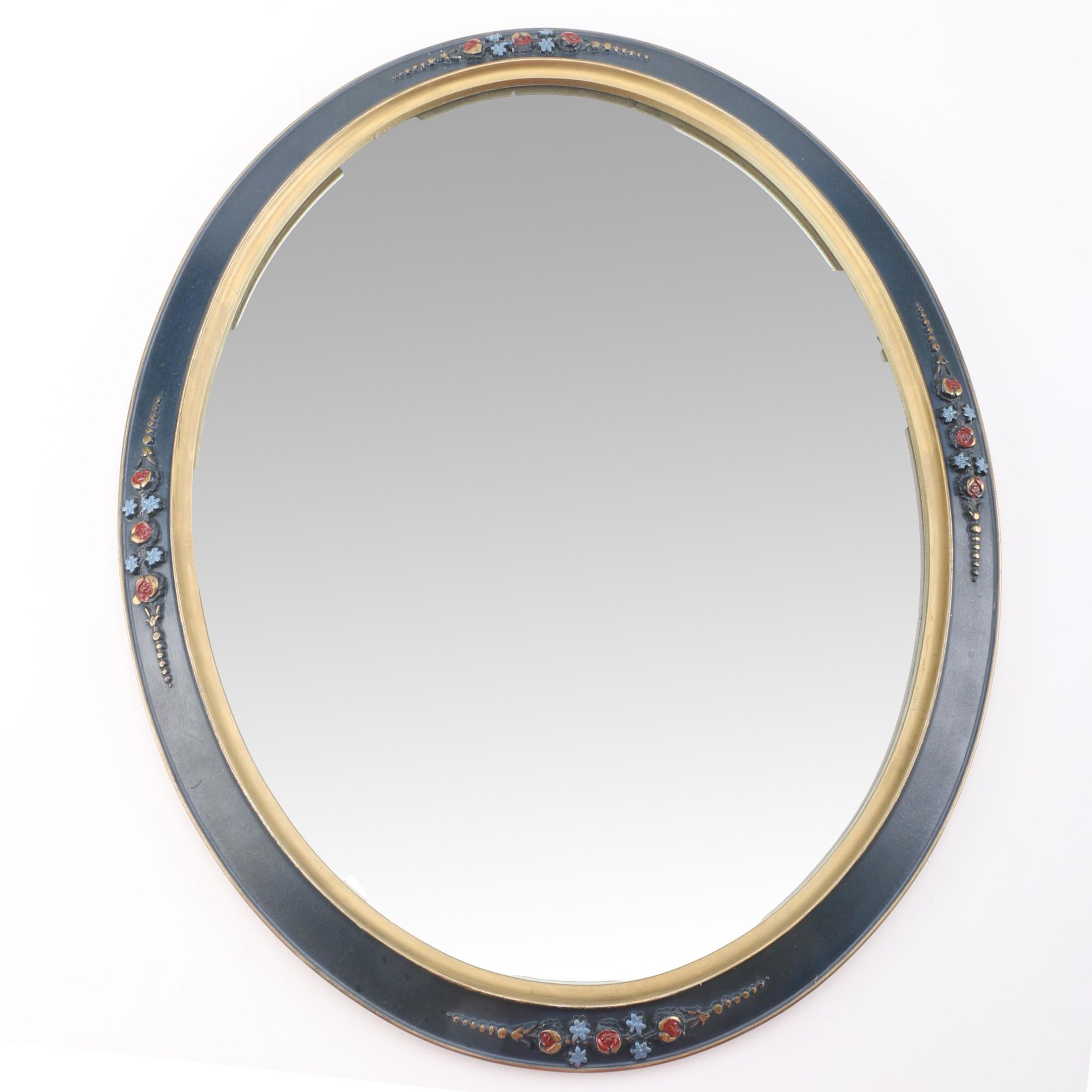 Blue and Gold Oval Wall Mirror