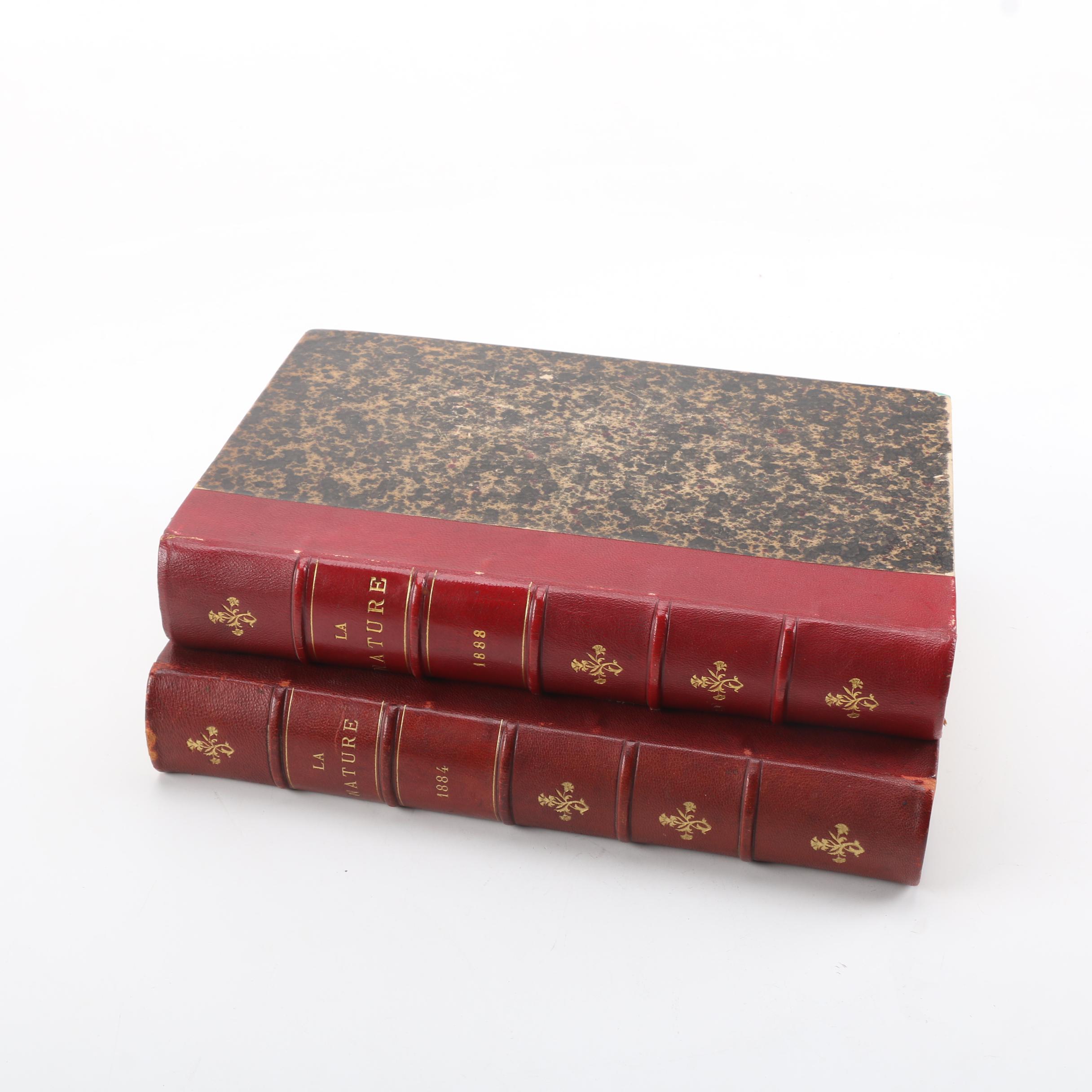 1884 and 1888 French-Language Science Magazine "La Nature" Bound Volumes