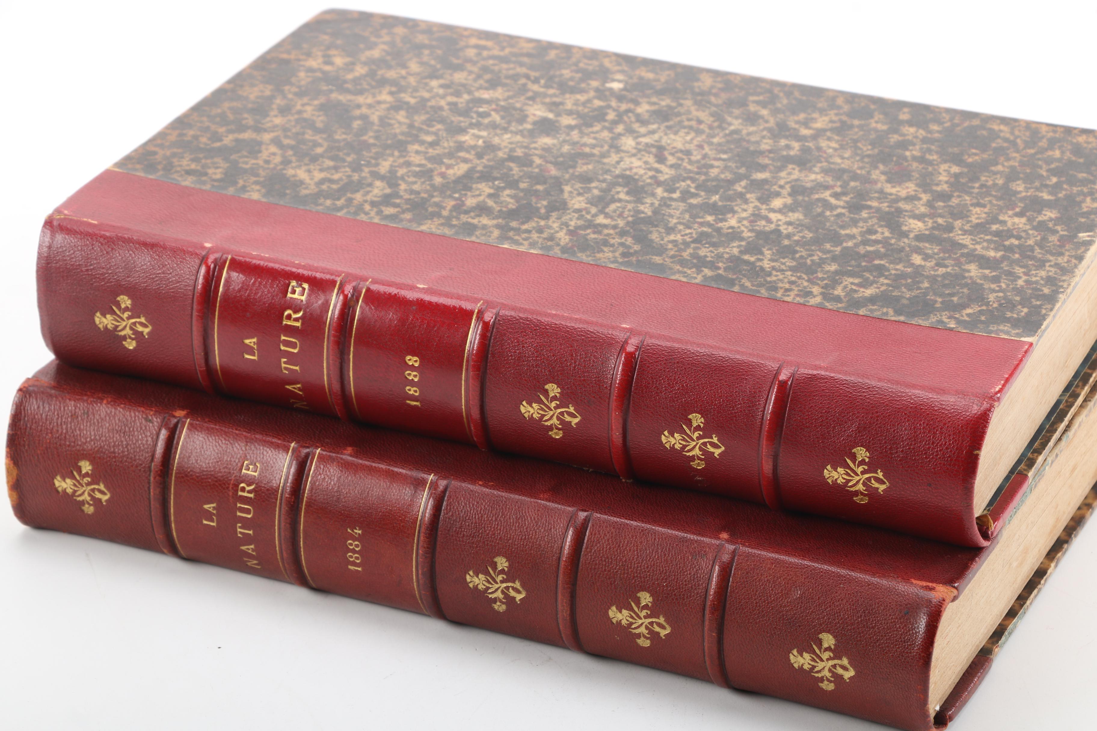 1884 and 1888 French-Language Science Magazine "La Nature" Bound Volumes