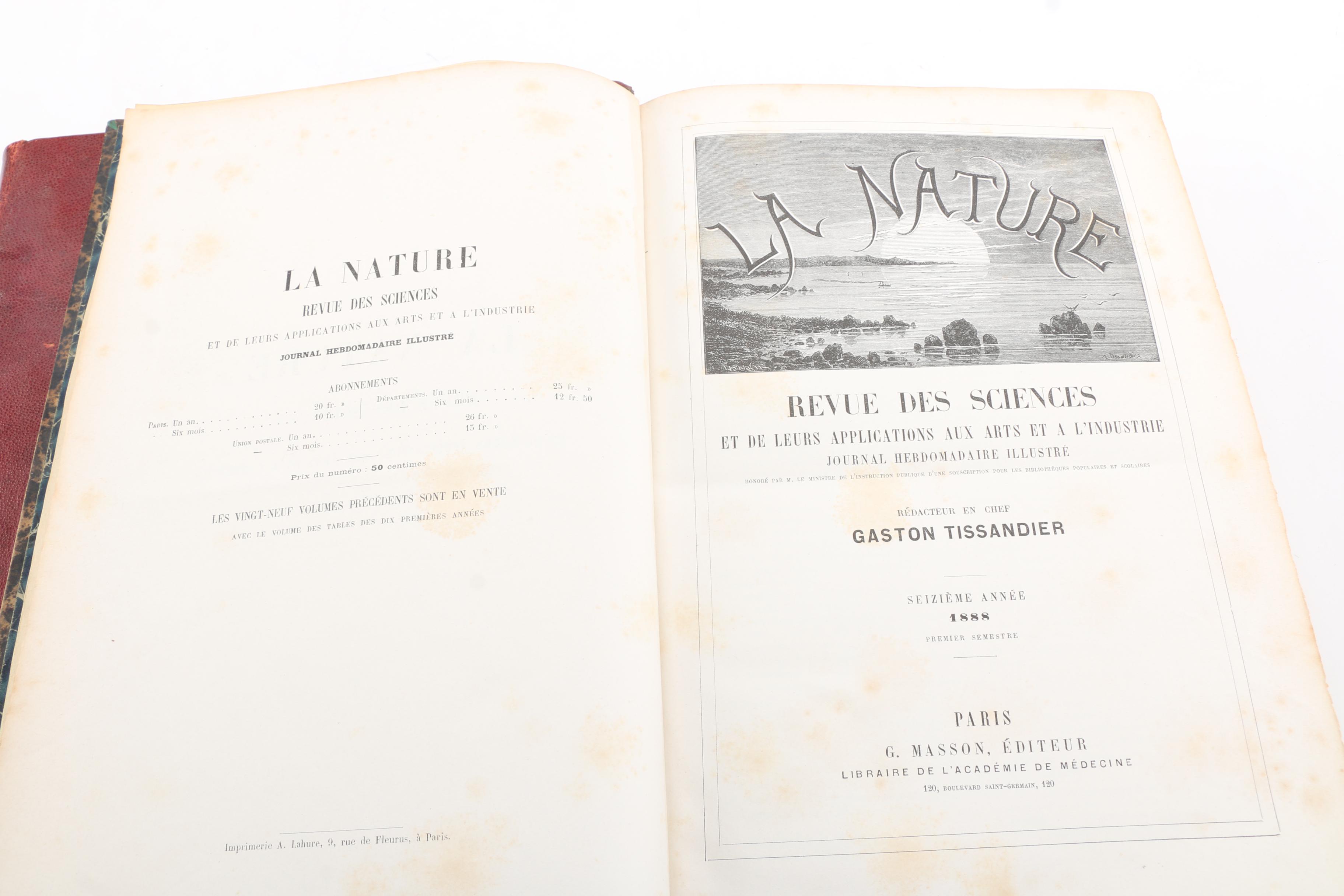 1884 and 1888 French-Language Science Magazine "La Nature" Bound Volumes