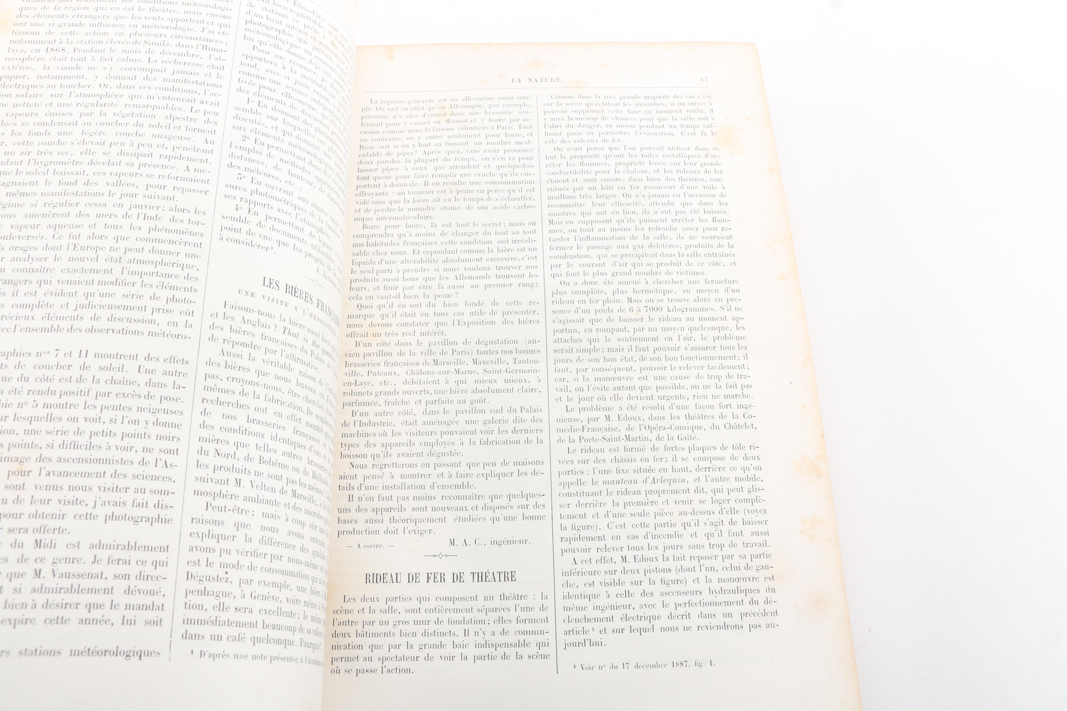 1884 and 1888 French-Language Science Magazine "La Nature" Bound Volumes