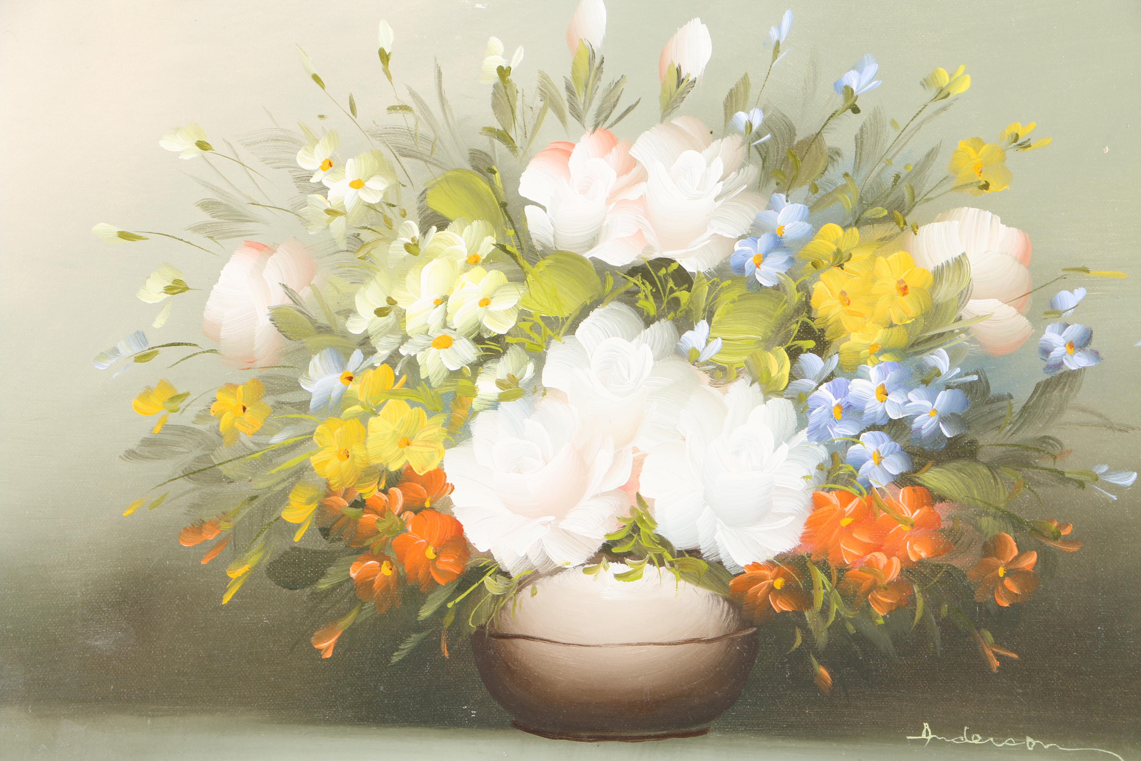 Two Signed Oil Paintings on Canvas of Floral Still Lifes