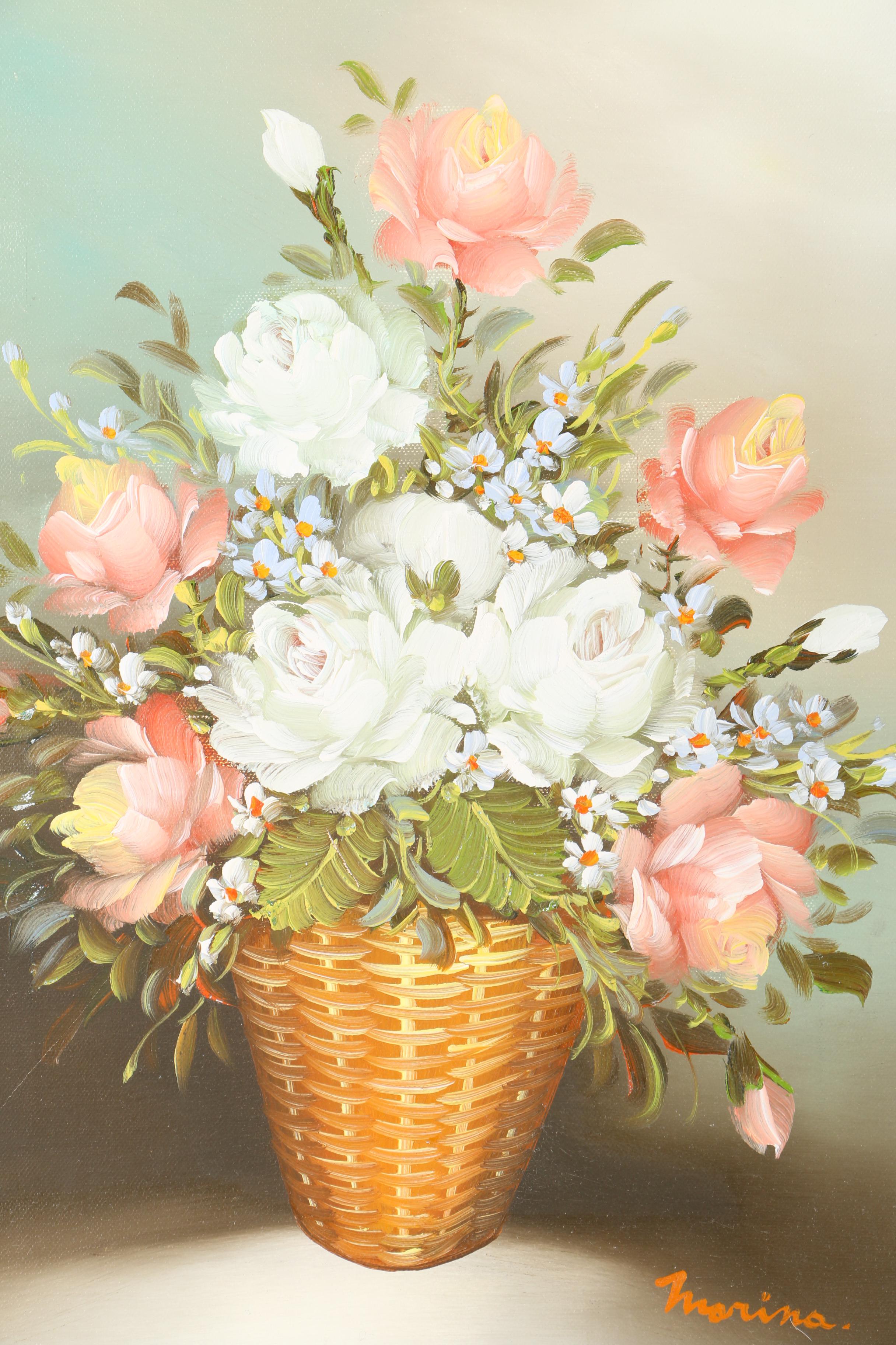 Two Signed Oil Paintings on Canvas of Floral Still Lifes