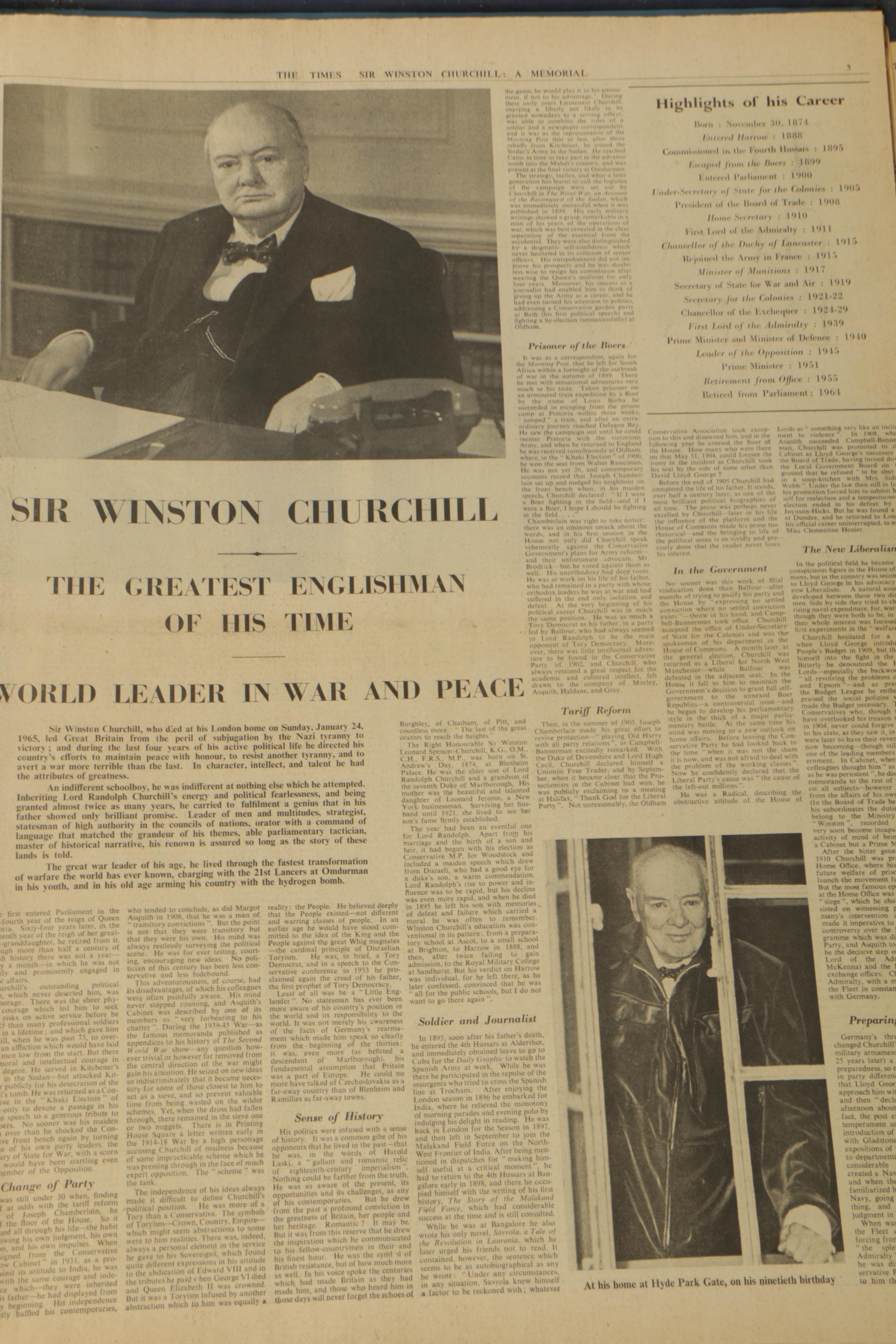 Vintage Bound Copy of "The Times" of London Commemorating The Life of Churchill