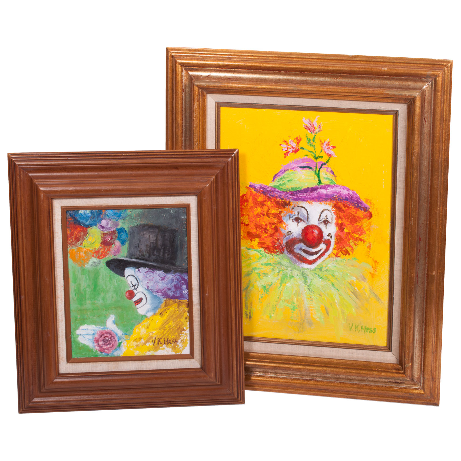 Virginia K. Hess Oil and Acrylic Paintings on Canvas of Clowns