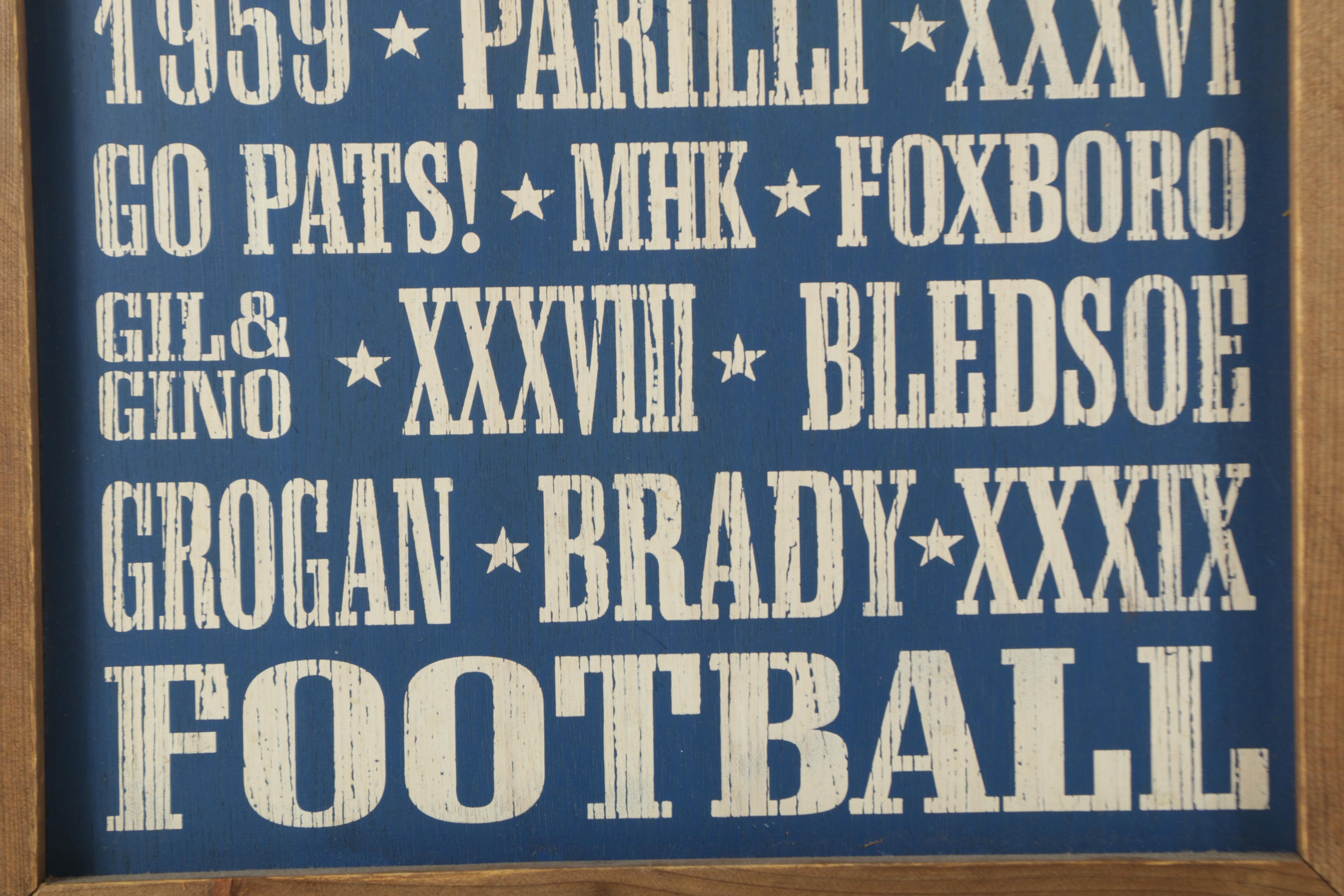 NFL New England Patriots Themed Woodblock Print on Wood