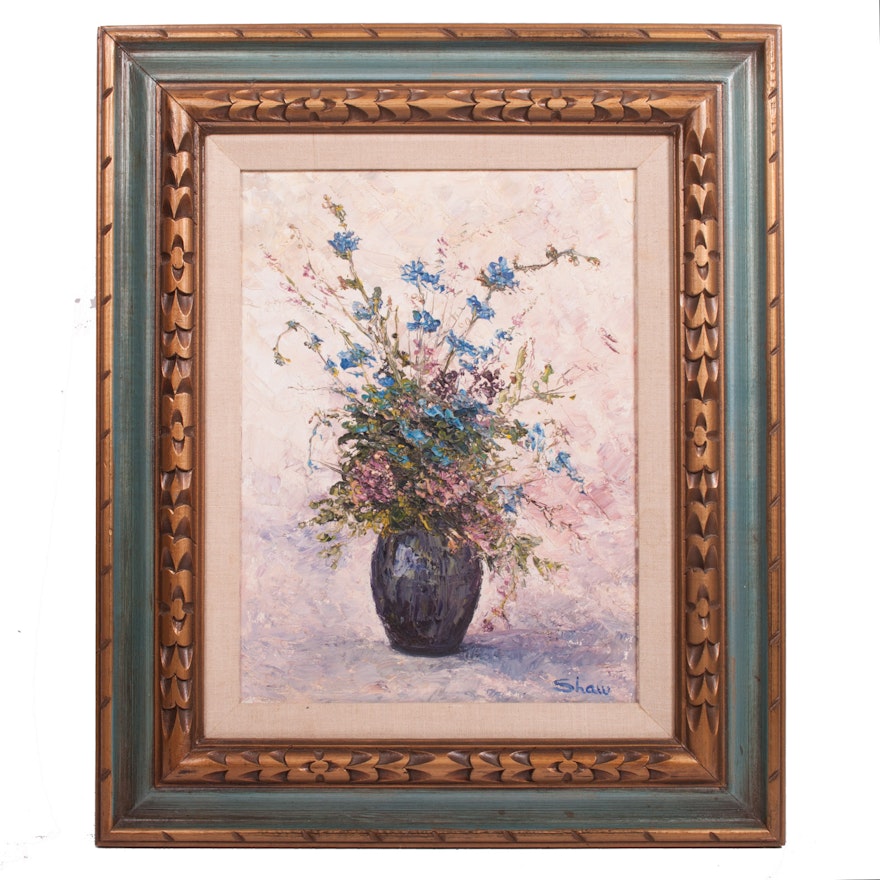 Signed Shaw Original Oil on Canvas Floral Still Life