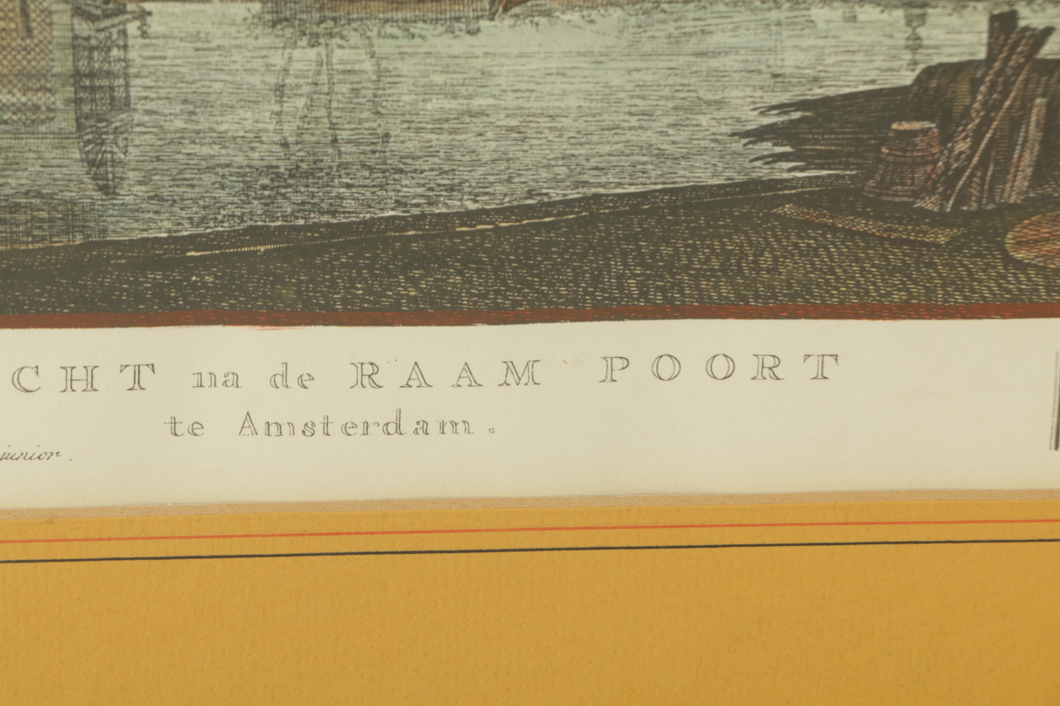 Hand Colored Lithograph After Dutch Etching of Amsterdam Port Landscape