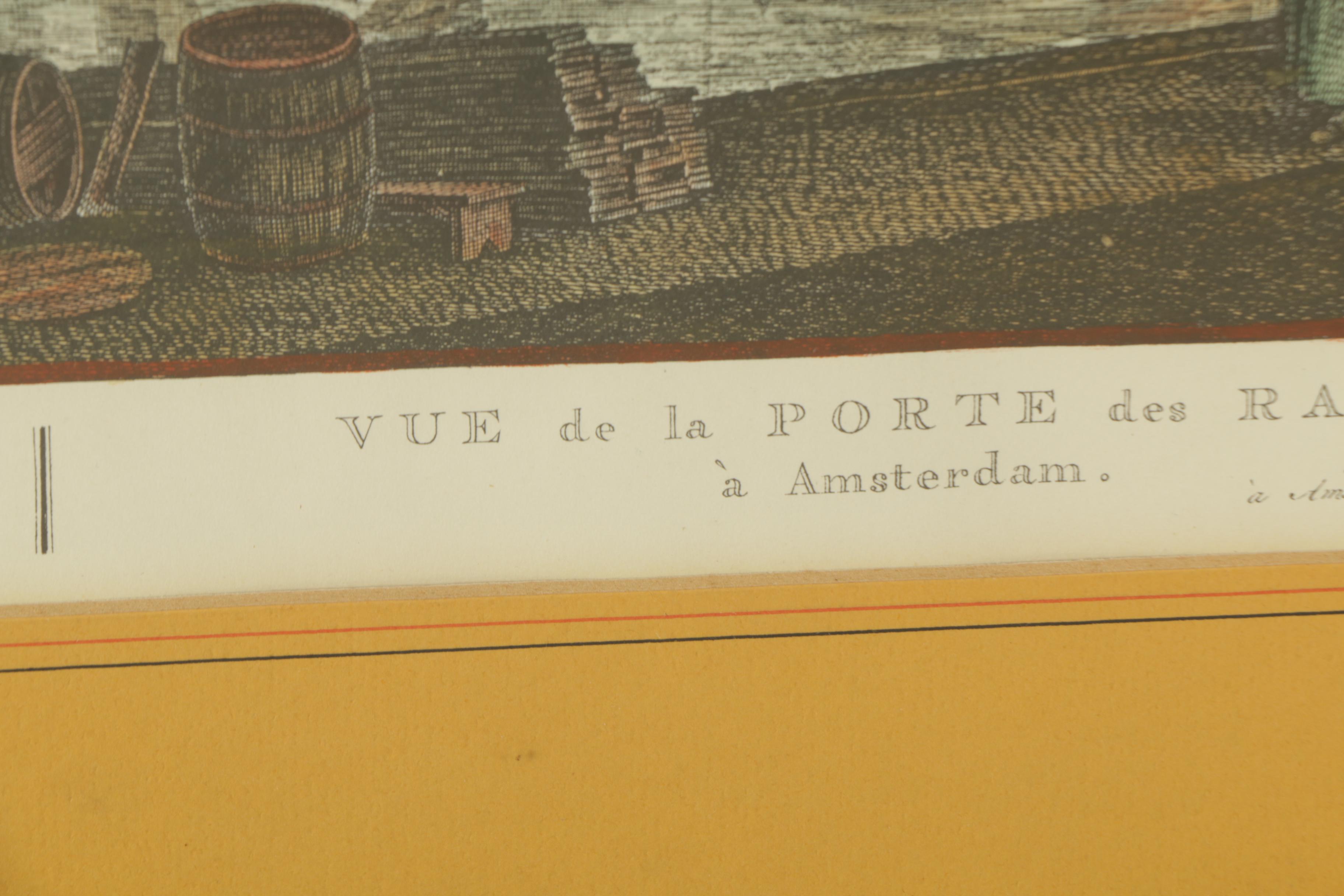 Hand Colored Lithograph After Dutch Etching of Amsterdam Port Landscape