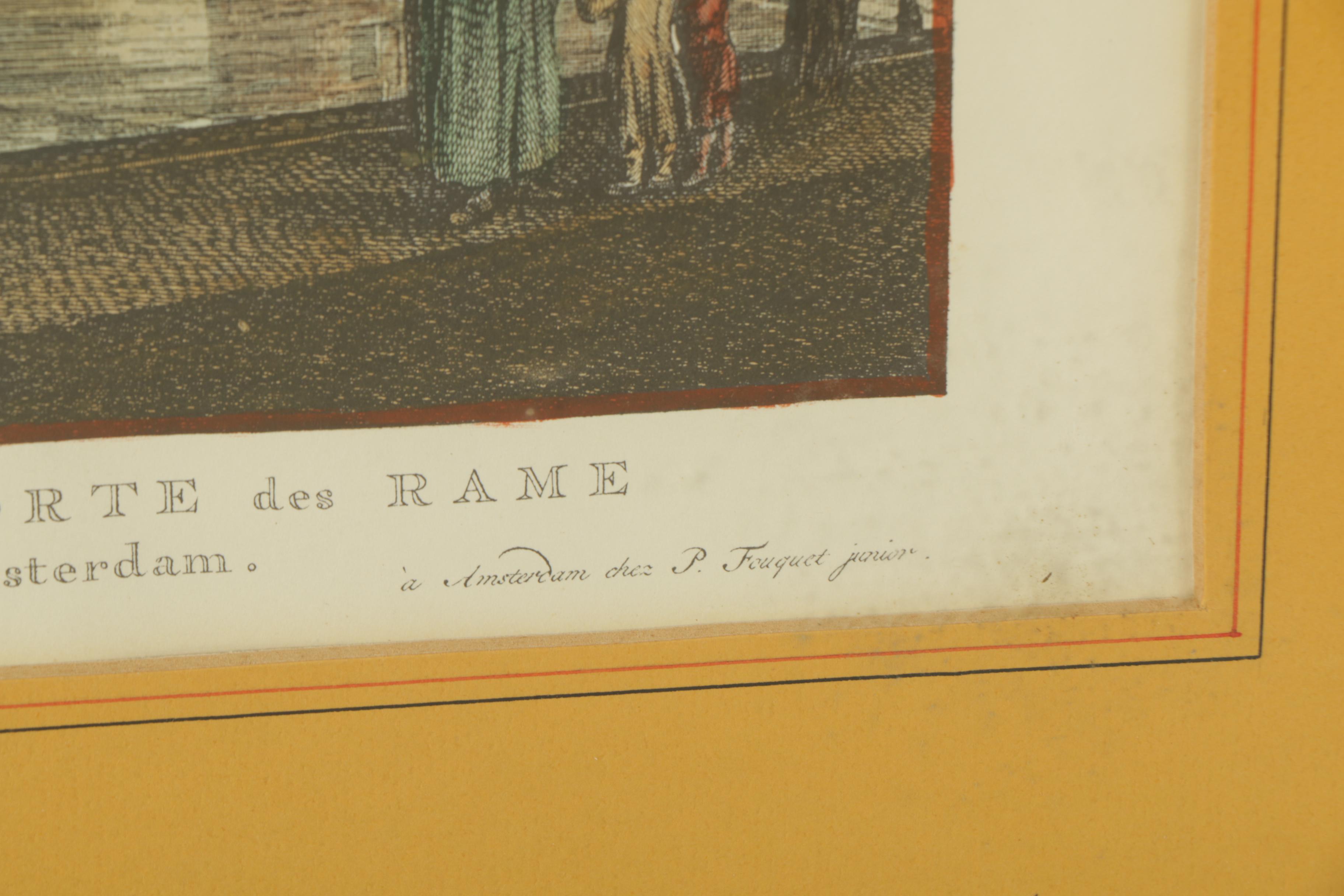 Hand Colored Lithograph After Dutch Etching of Amsterdam Port Landscape