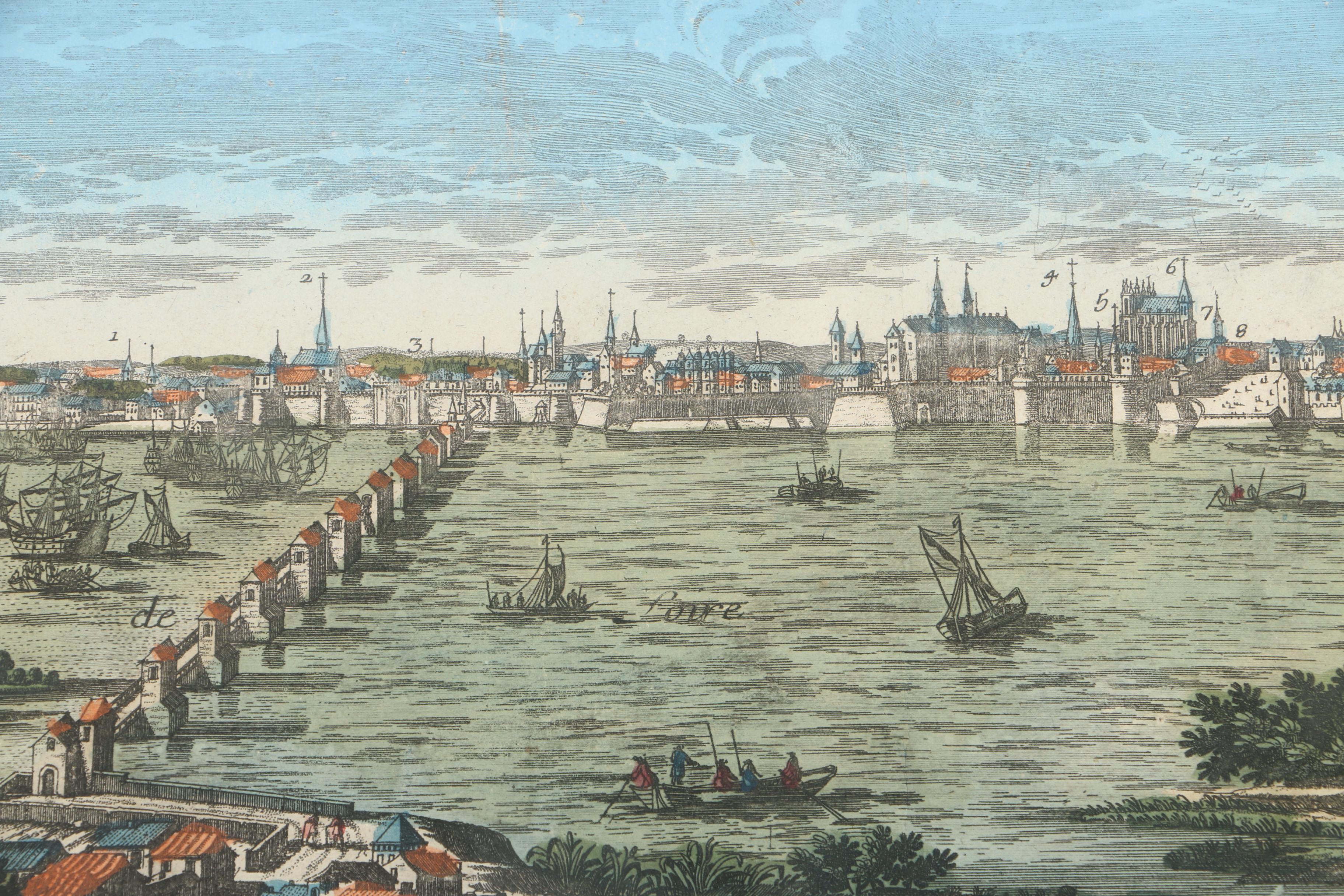 Hand-Colored Lithograph on Paper After Antique Etching of Nantes, France