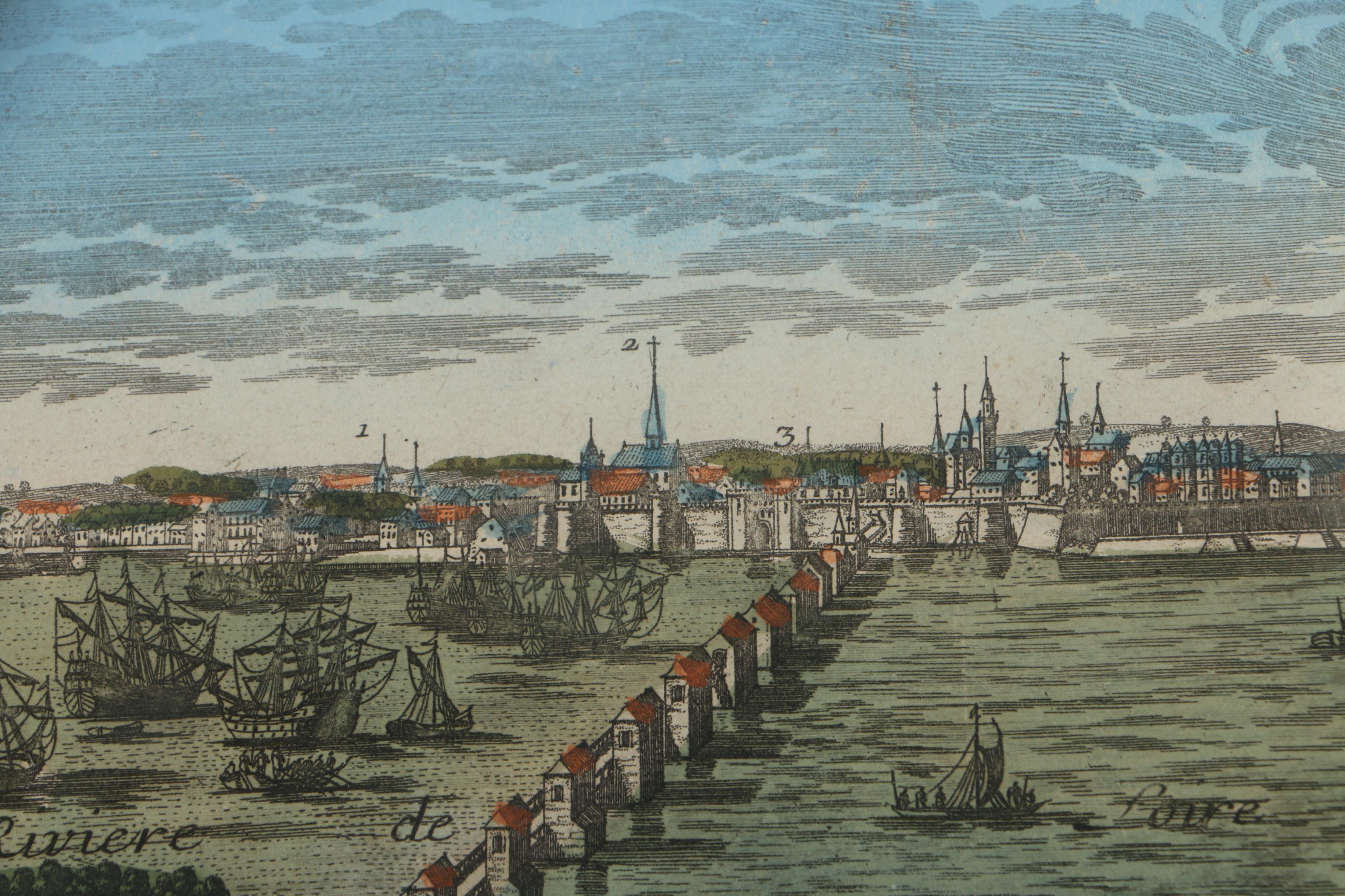 Hand-Colored Lithograph on Paper After Antique Etching of Nantes, France