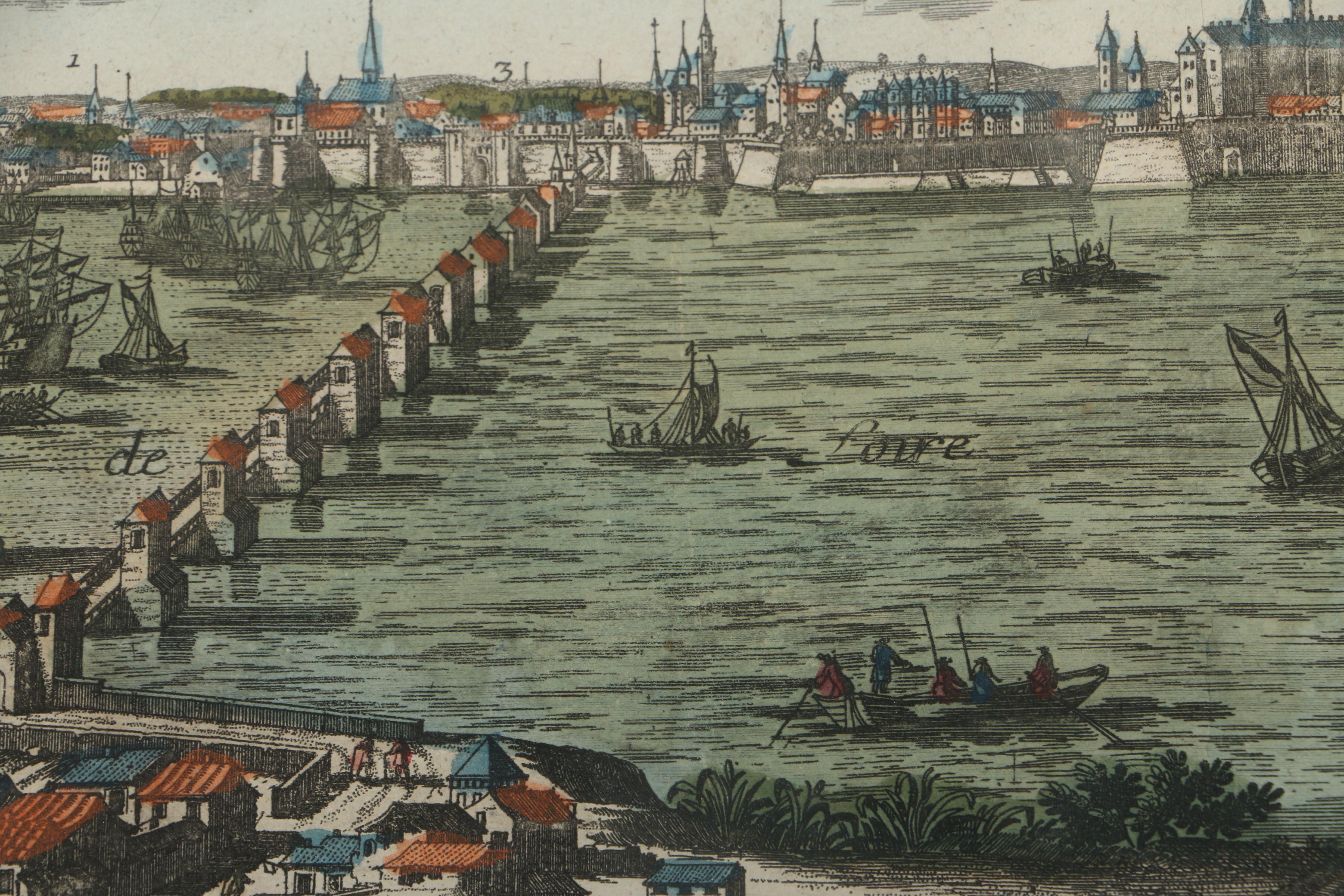 Hand-Colored Lithograph on Paper After Antique Etching of Nantes, France