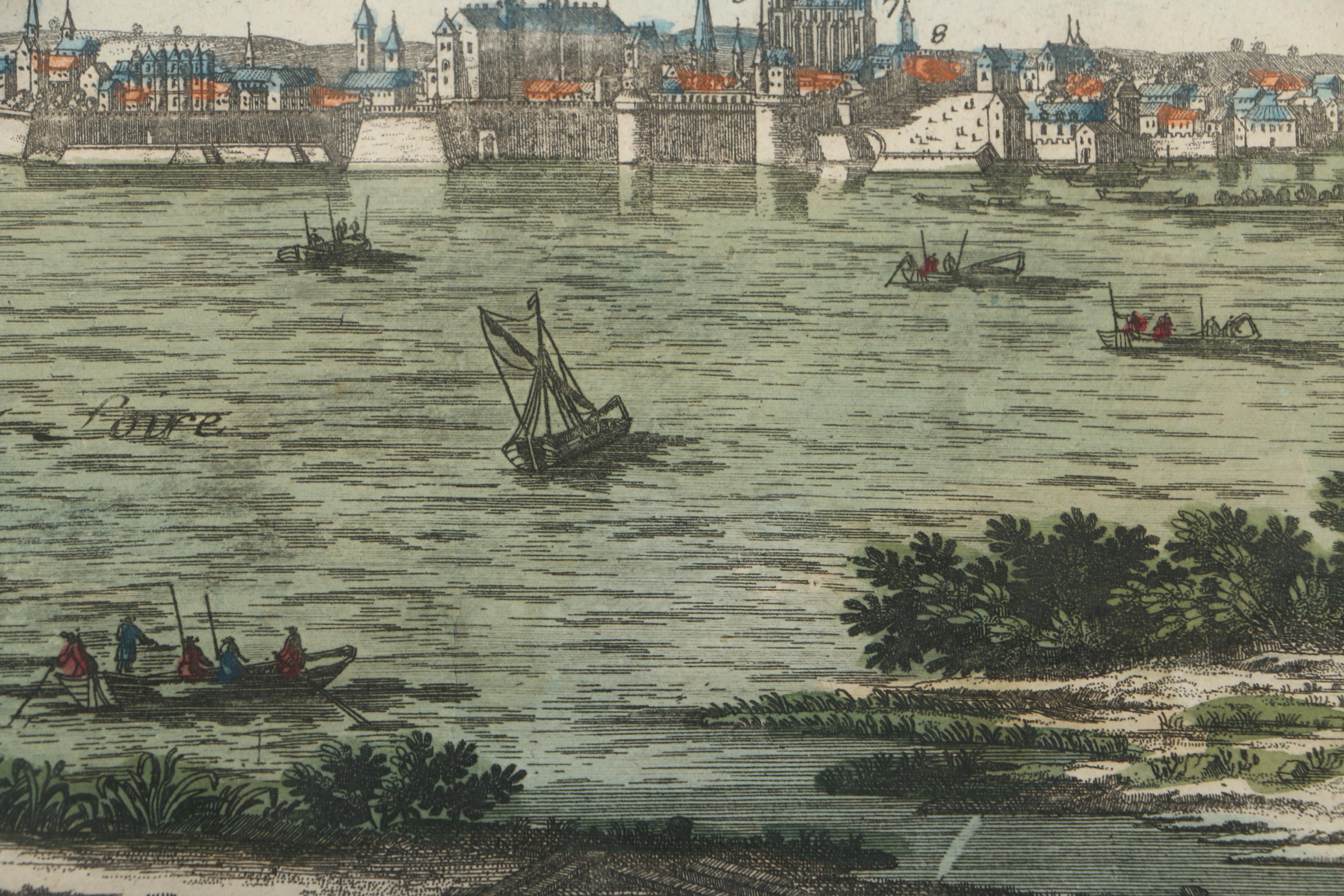 Hand-Colored Lithograph on Paper After Antique Etching of Nantes, France