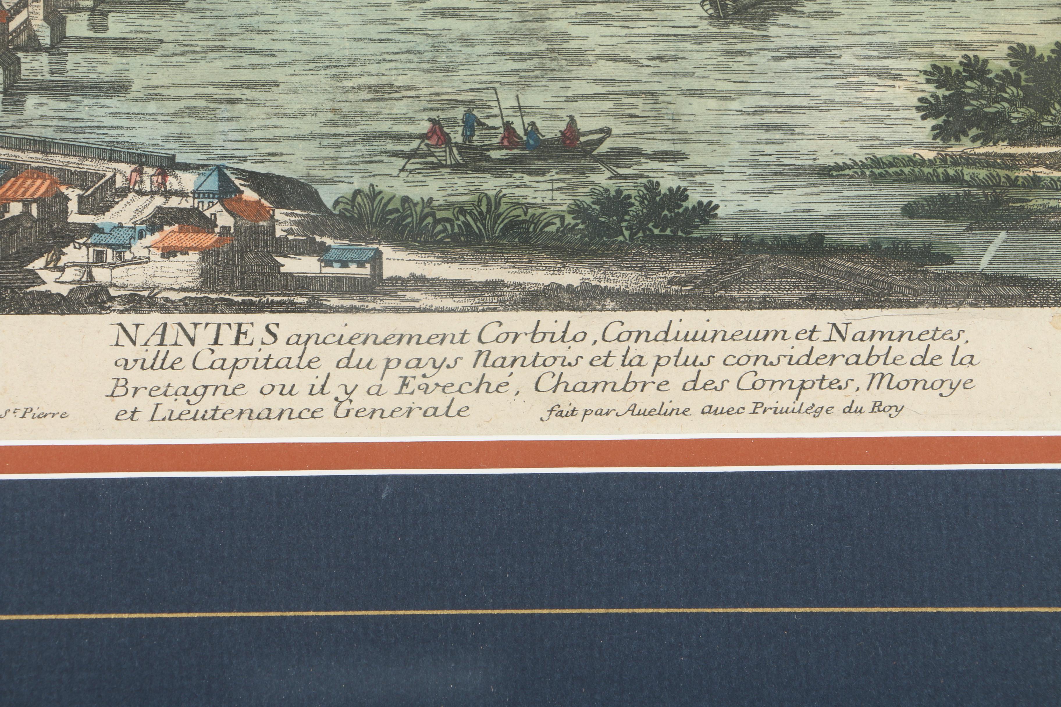 Hand-Colored Lithograph on Paper After Antique Etching of Nantes, France