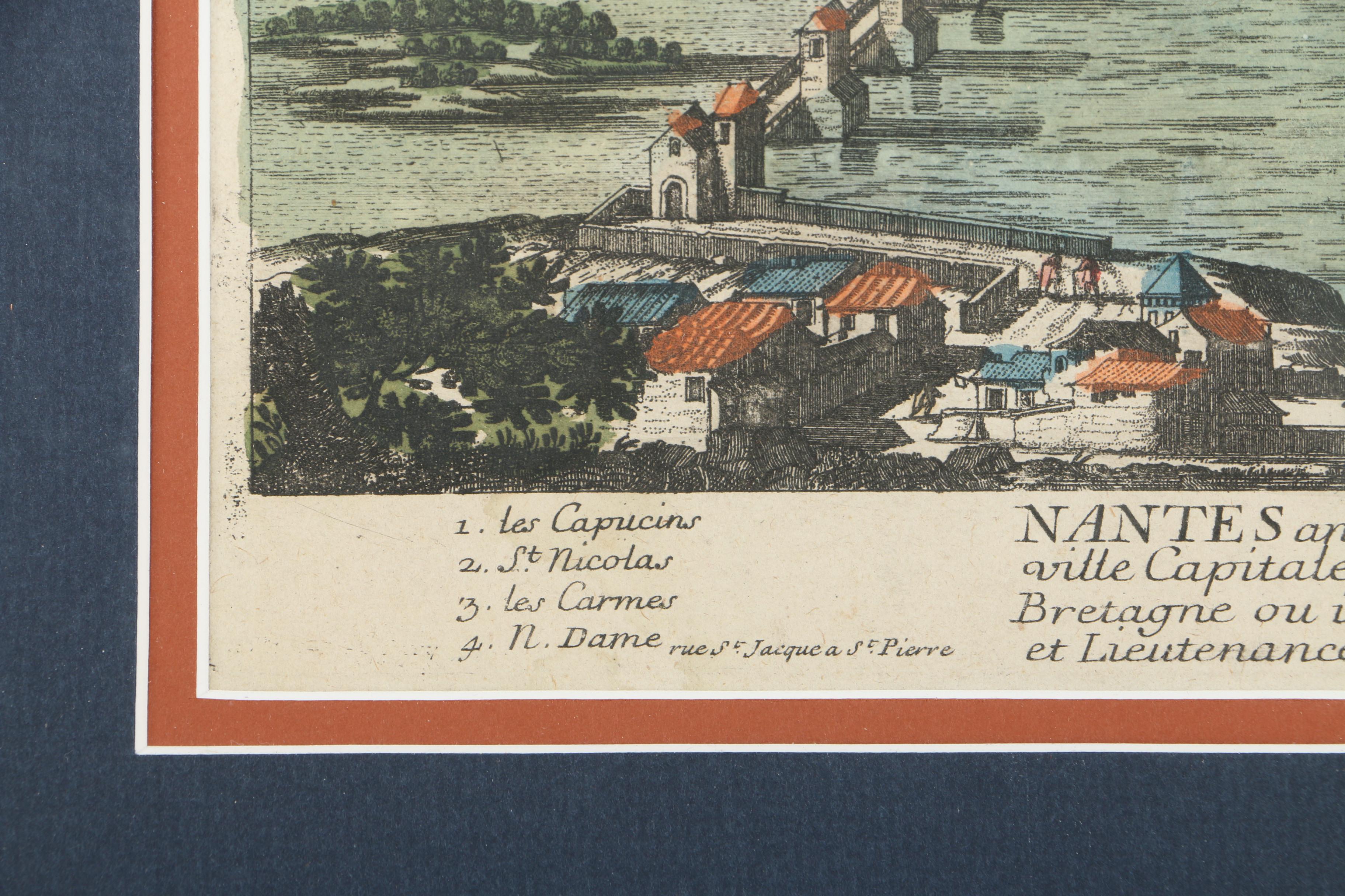 Hand-Colored Lithograph on Paper After Antique Etching of Nantes, France