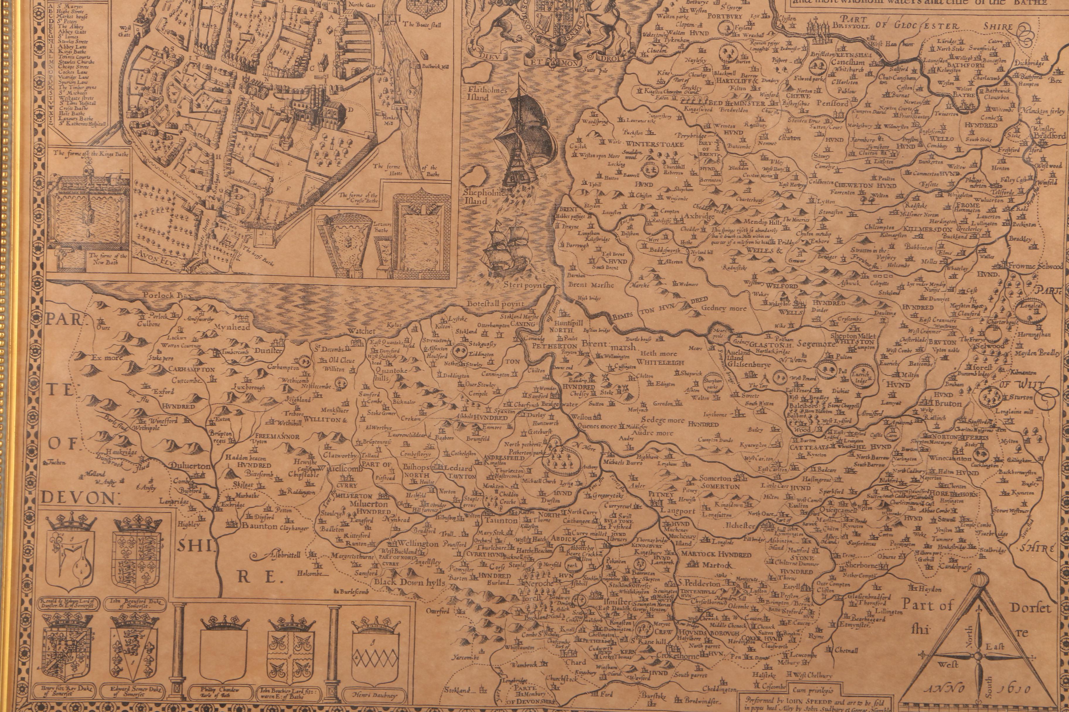 Antique Lithograph Map on Paper of Somersetshire, England