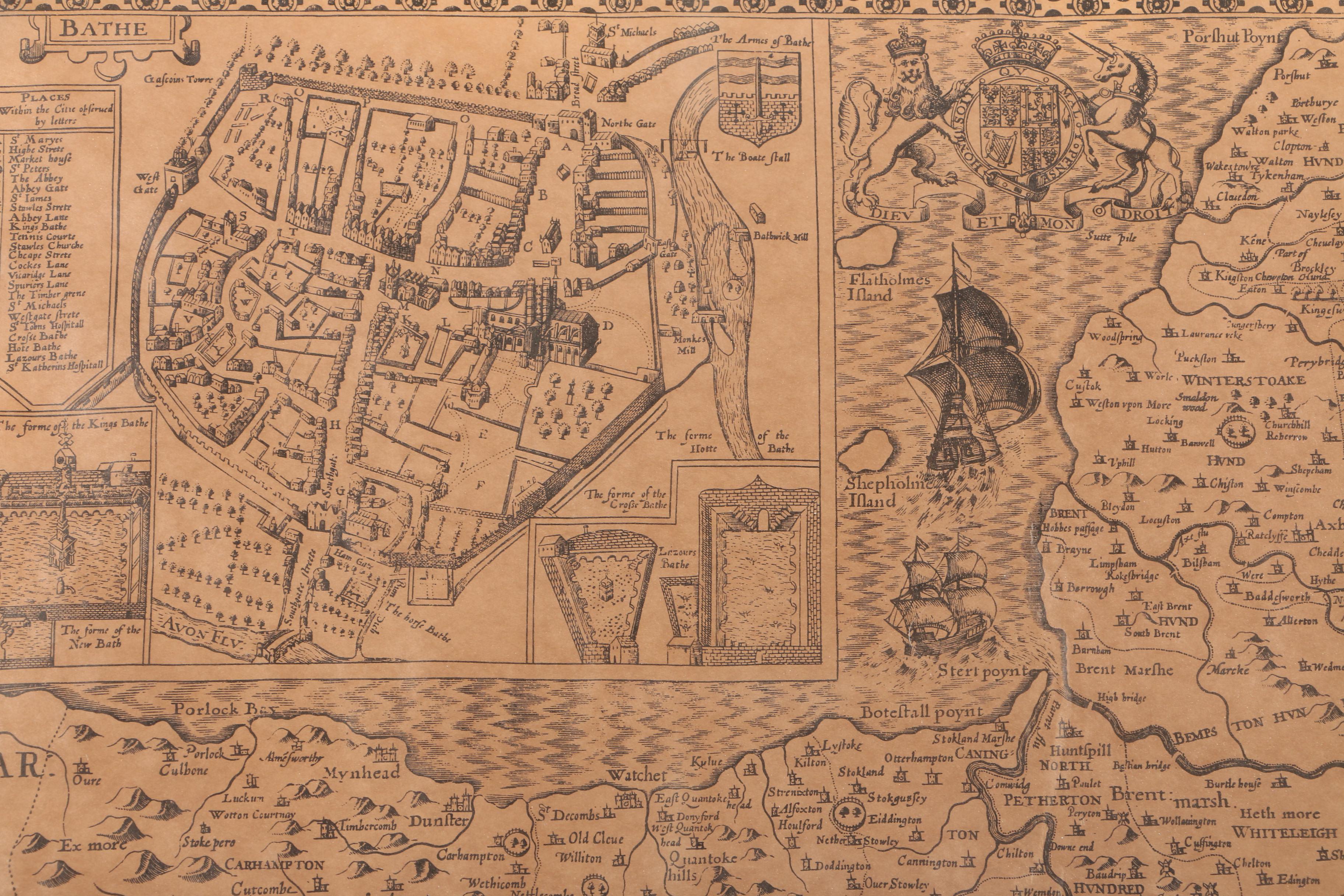 Antique Lithograph Map on Paper of Somersetshire, England