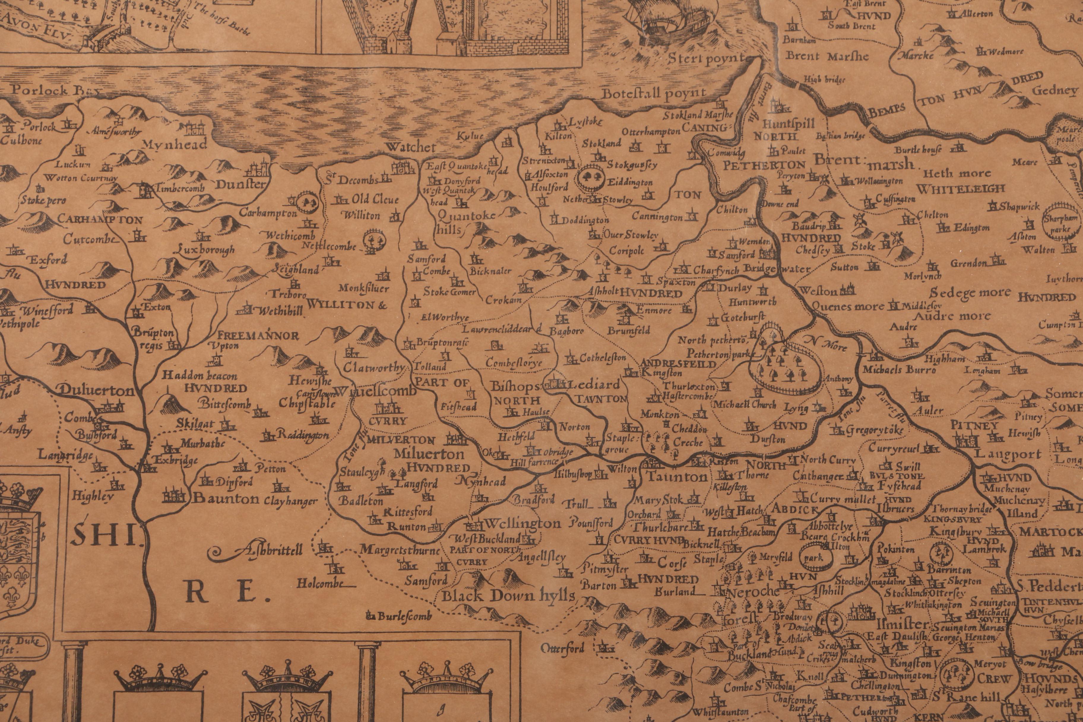 Antique Lithograph Map on Paper of Somersetshire, England