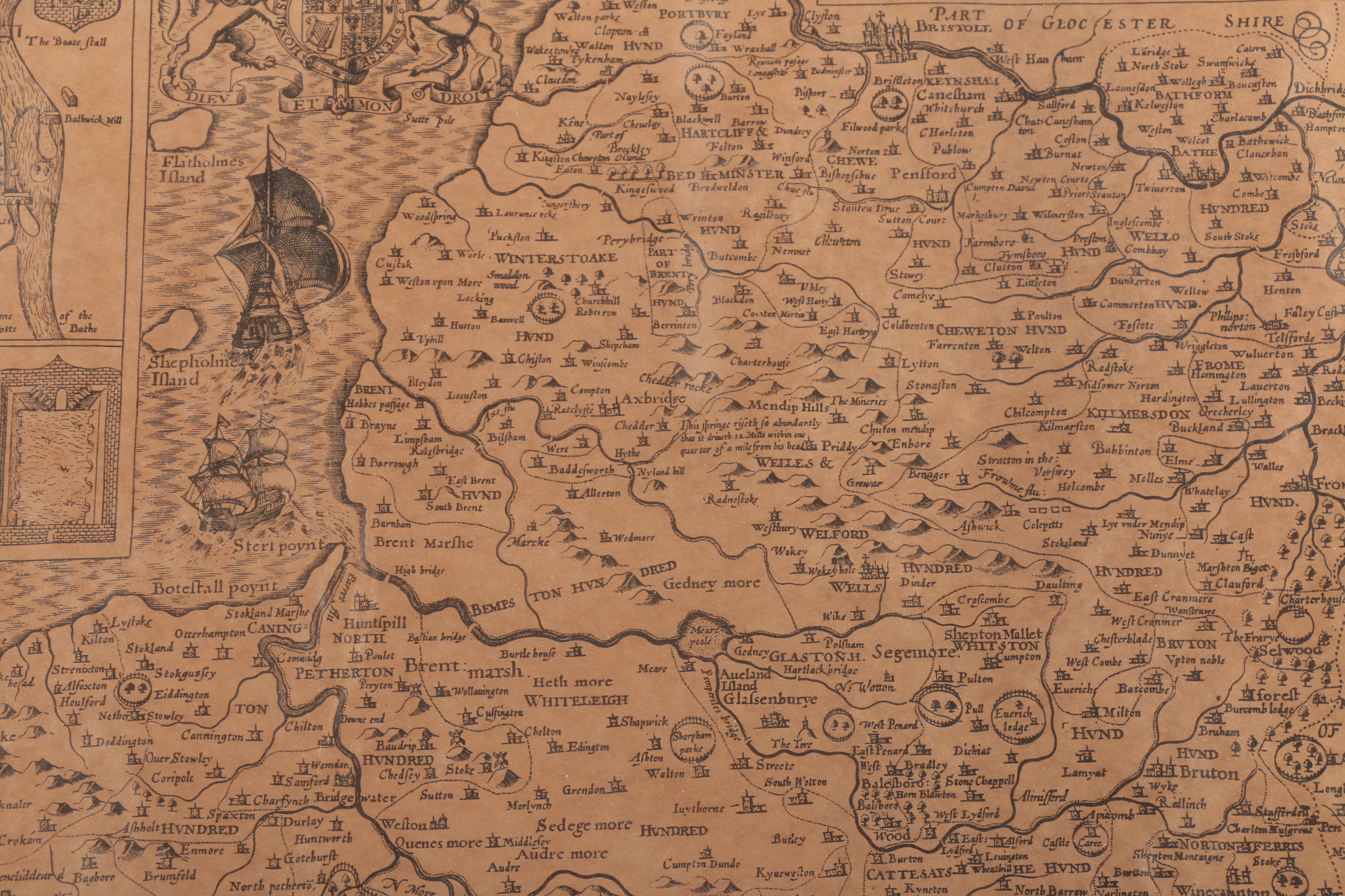 Antique Lithograph Map on Paper of Somersetshire, England