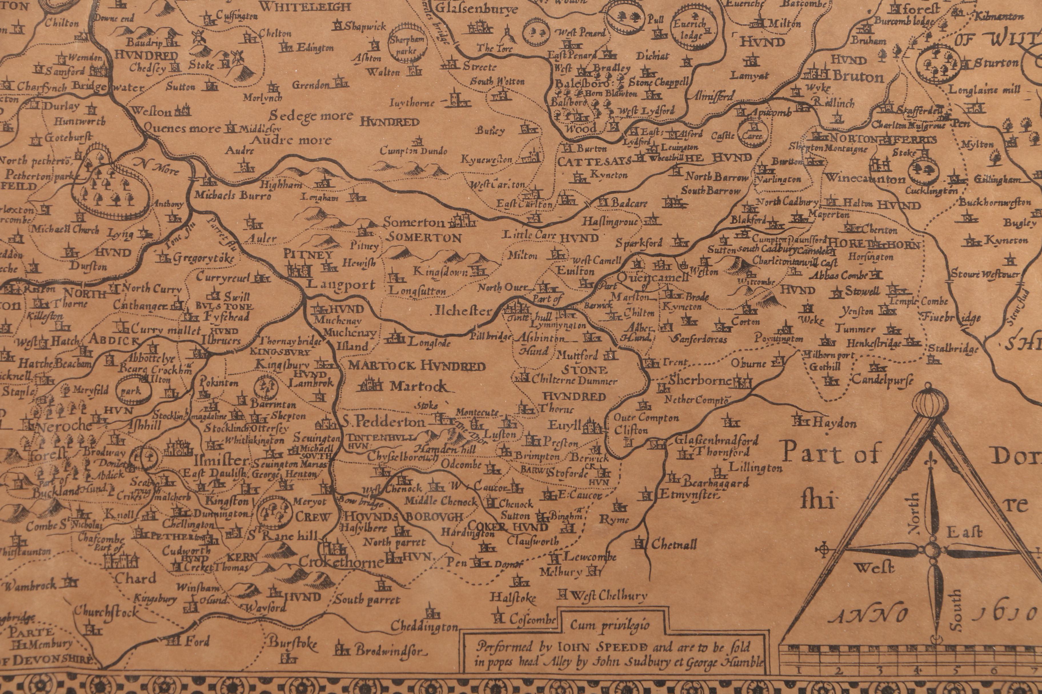 Antique Lithograph Map on Paper of Somersetshire, England