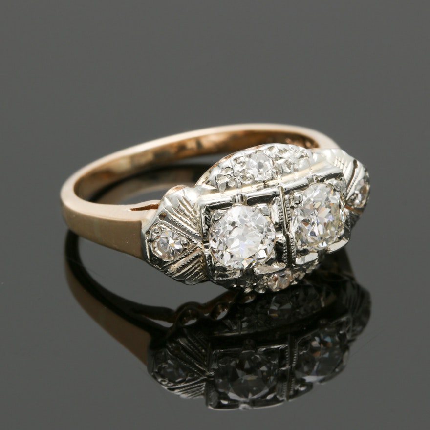 Art Deco 14K and 18K Two Tone Gold Diamond Ring