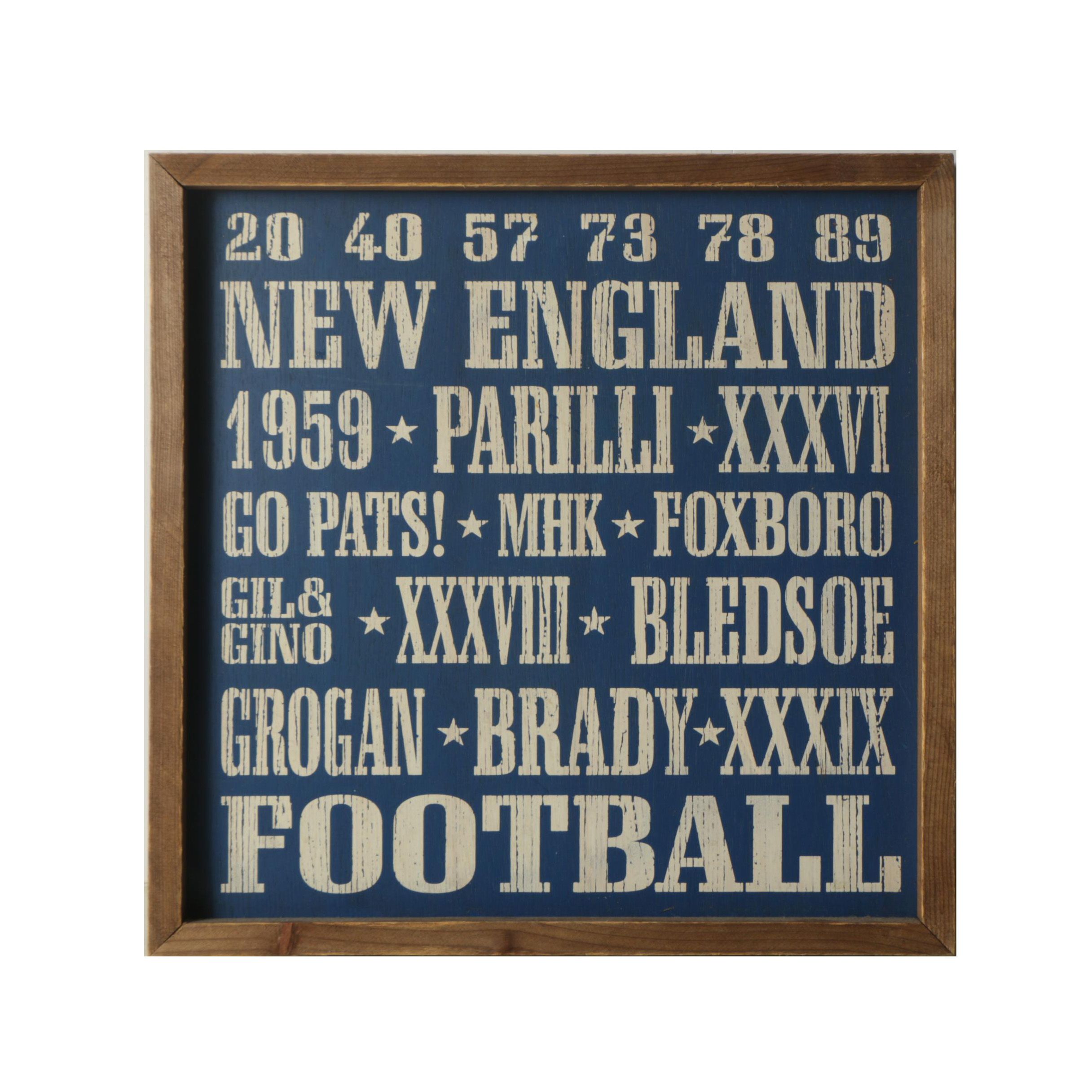 NFL New England Patriots Themed Woodblock Print on Wood