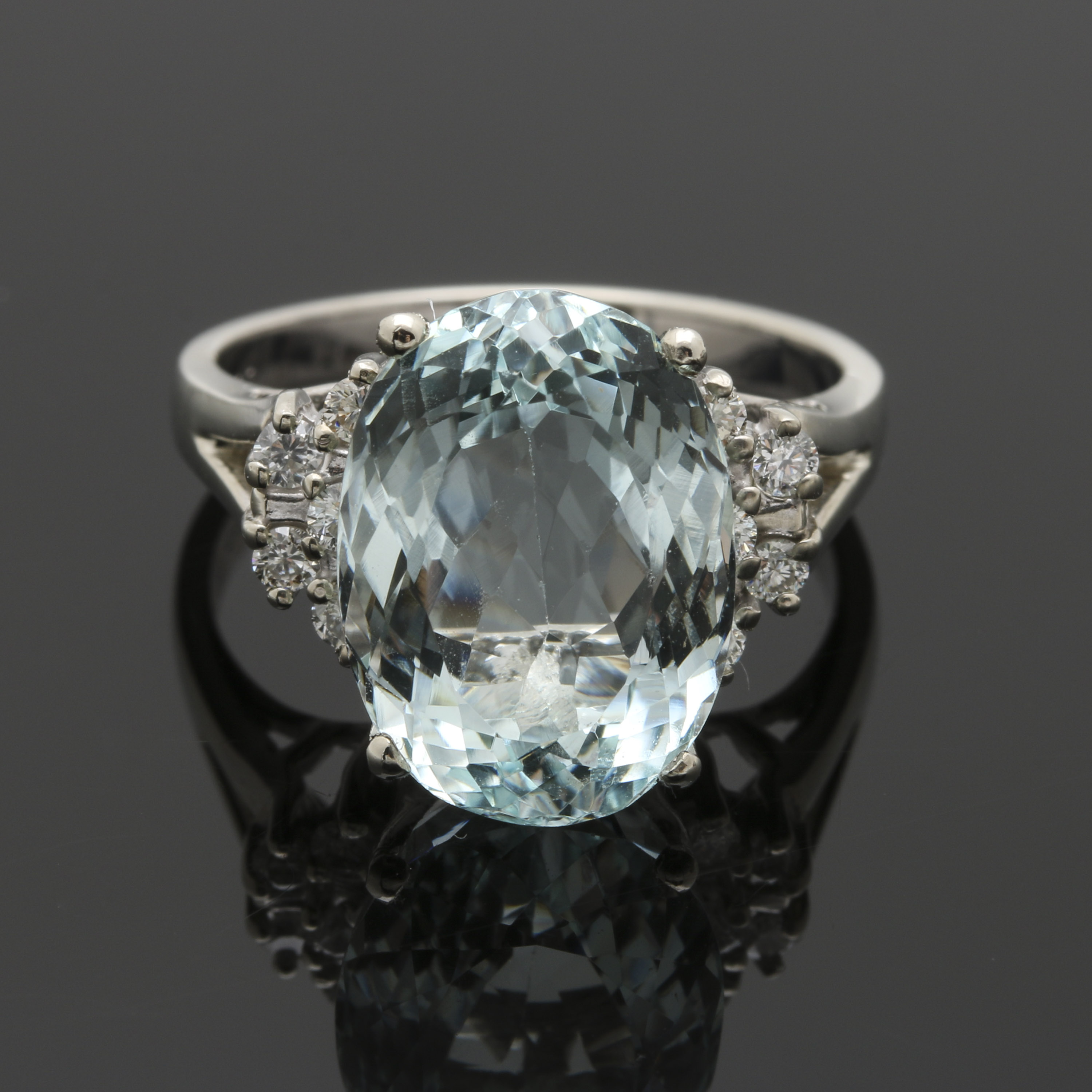 14K White Gold 6.29 CT Aquamarine and Diamond Ring