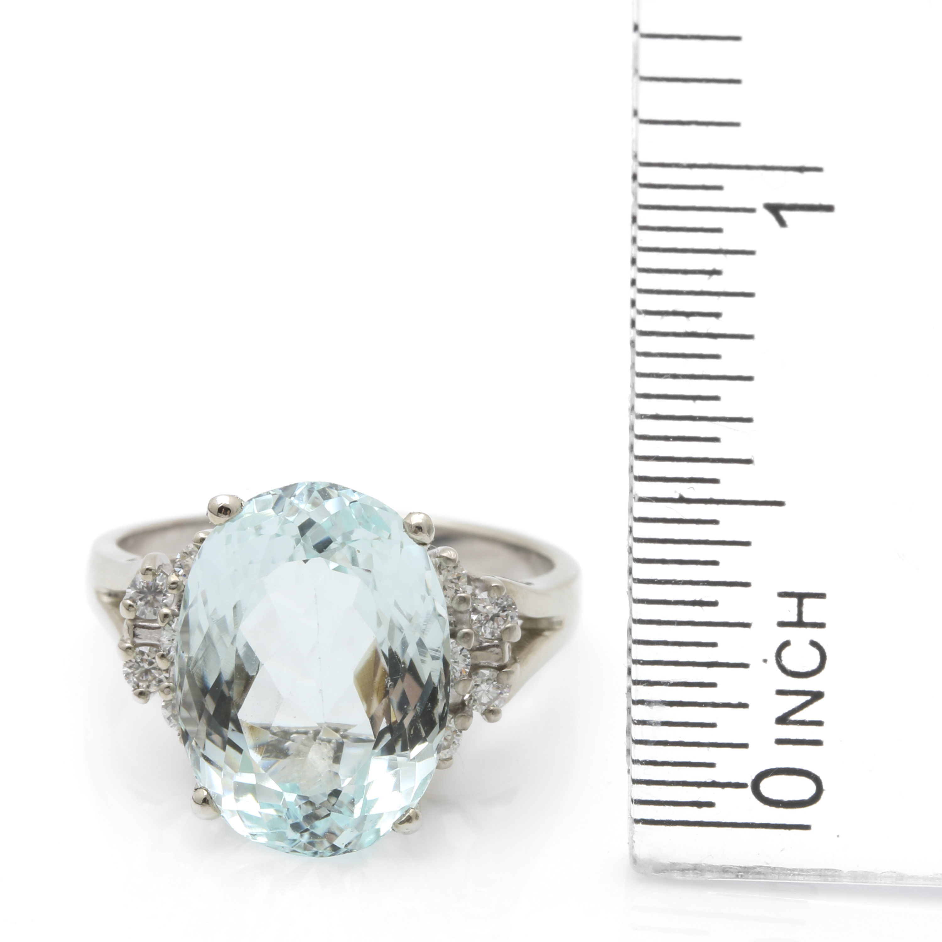 14K White Gold 6.29 CT Aquamarine and Diamond Ring