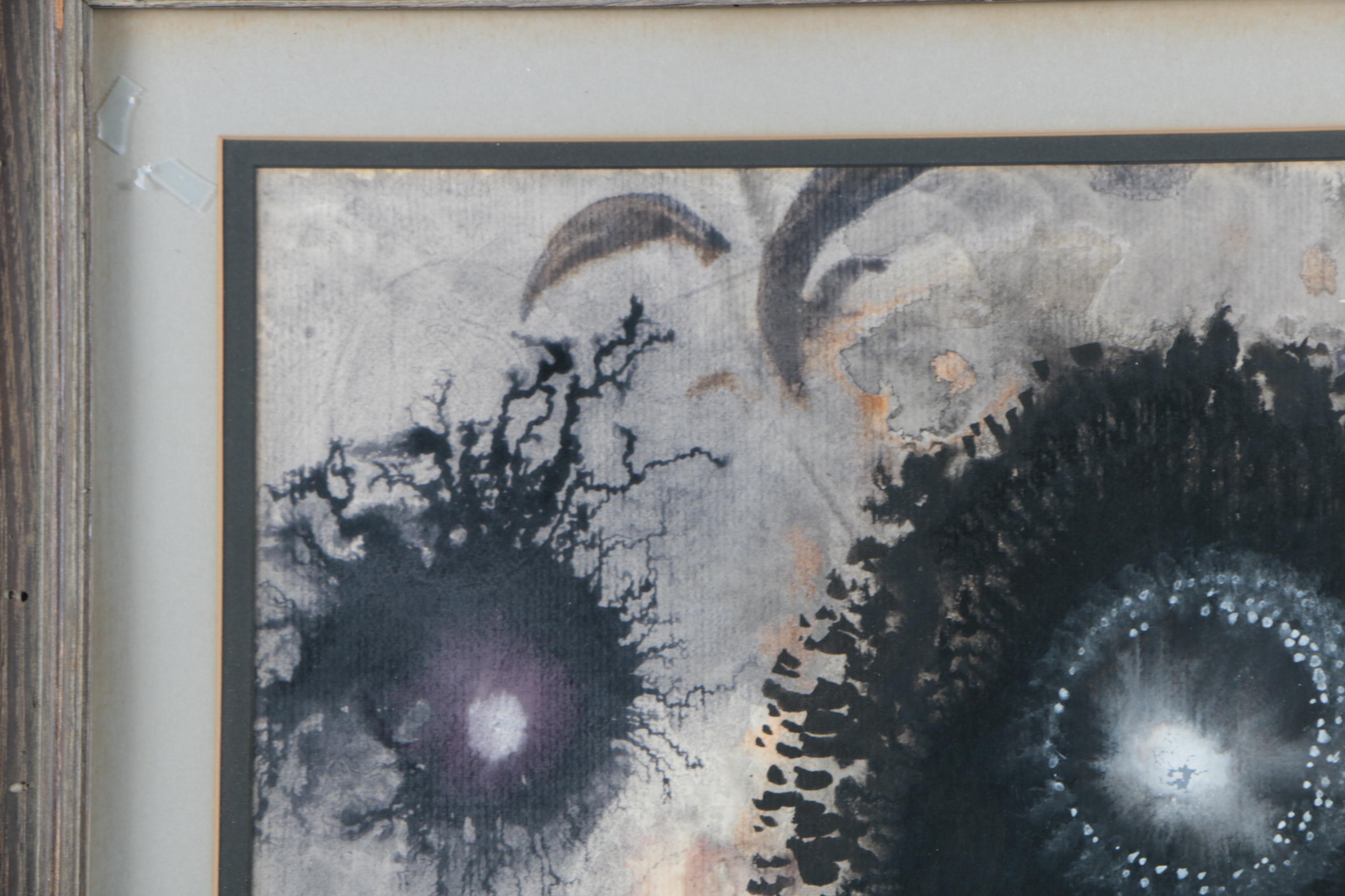 Circa 1970s Abstract Floral Watercolor on Paper