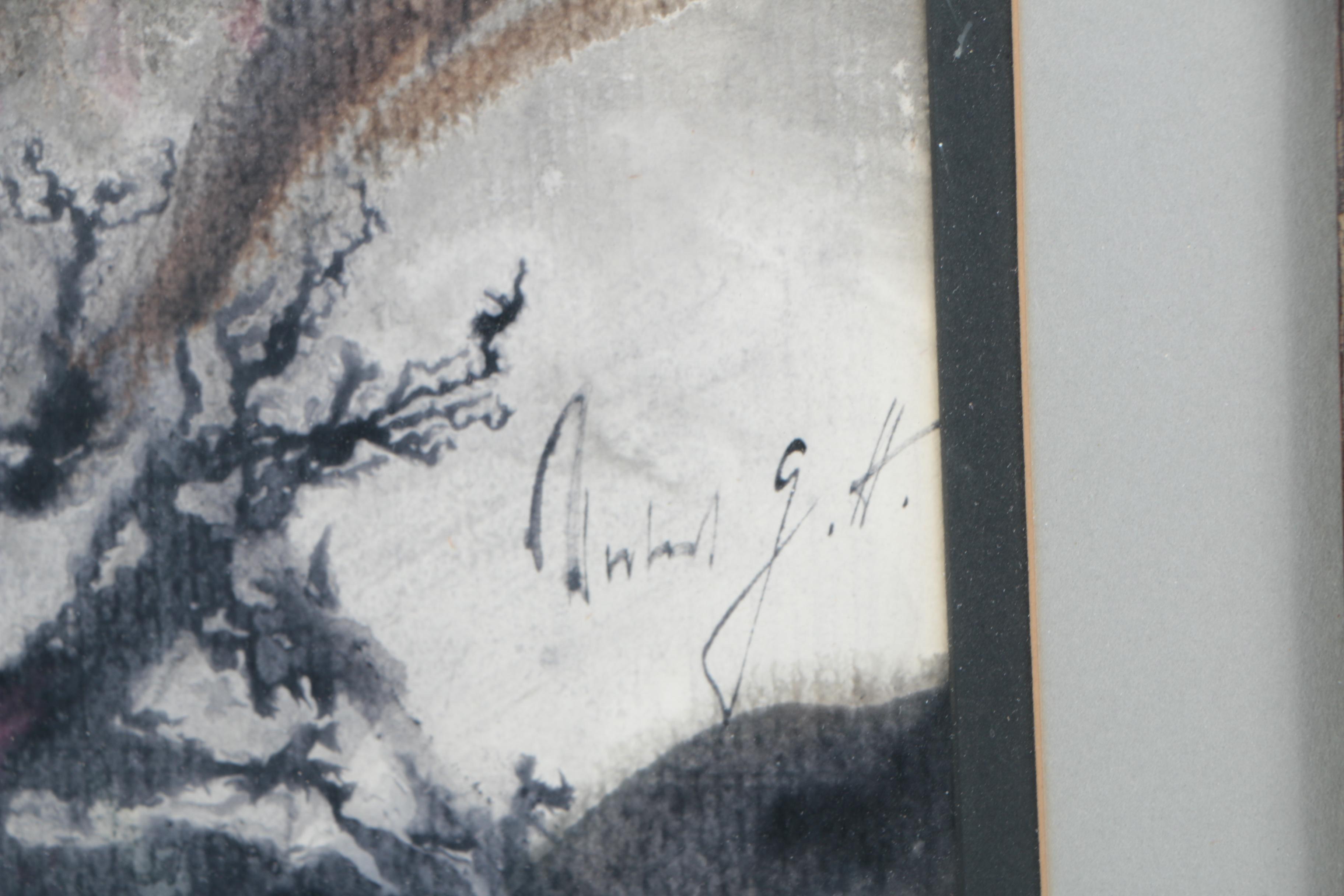 Circa 1970s Abstract Floral Watercolor on Paper