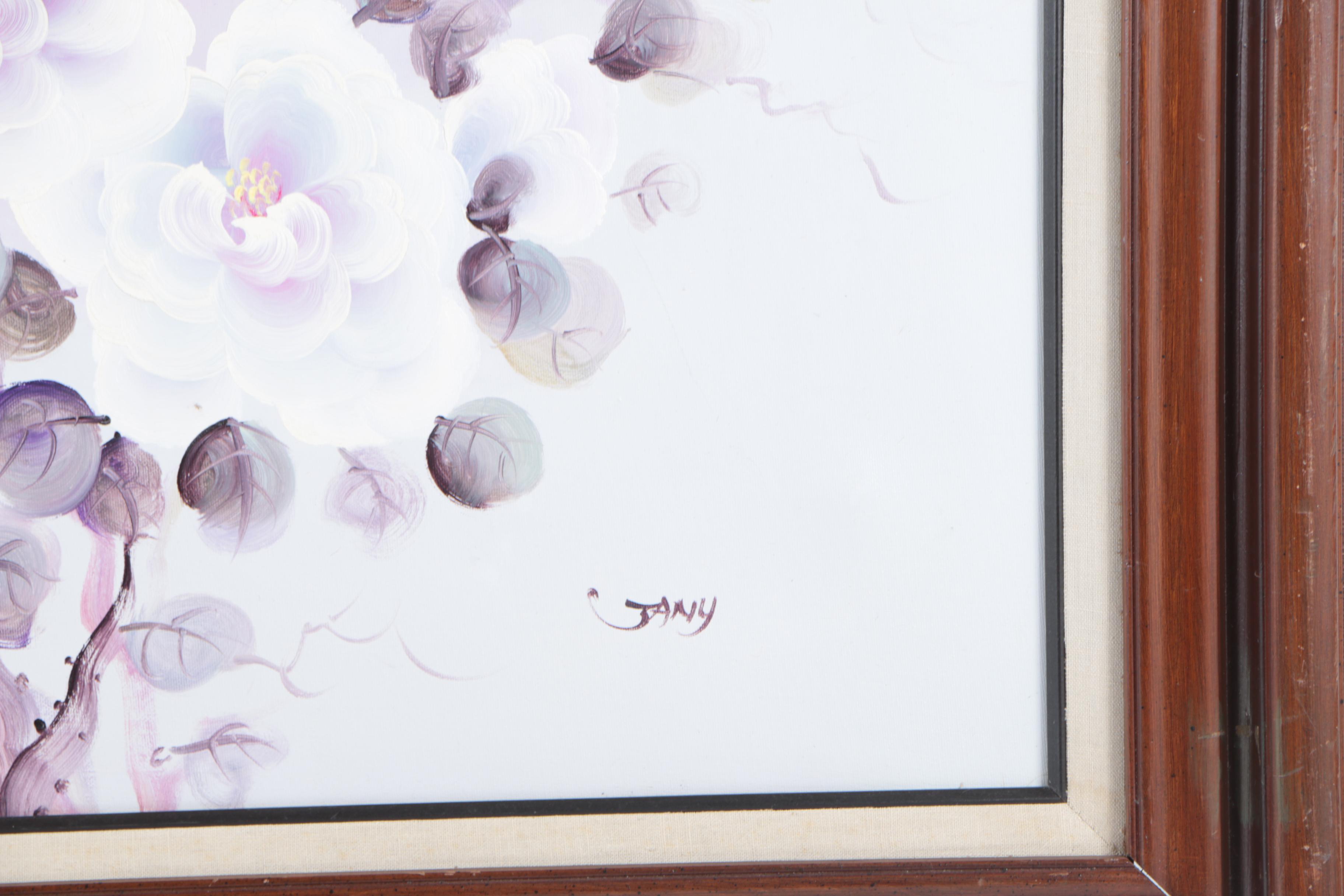 Jany Oil Painting on Canvas of Bush with Pink and Purple Flowers