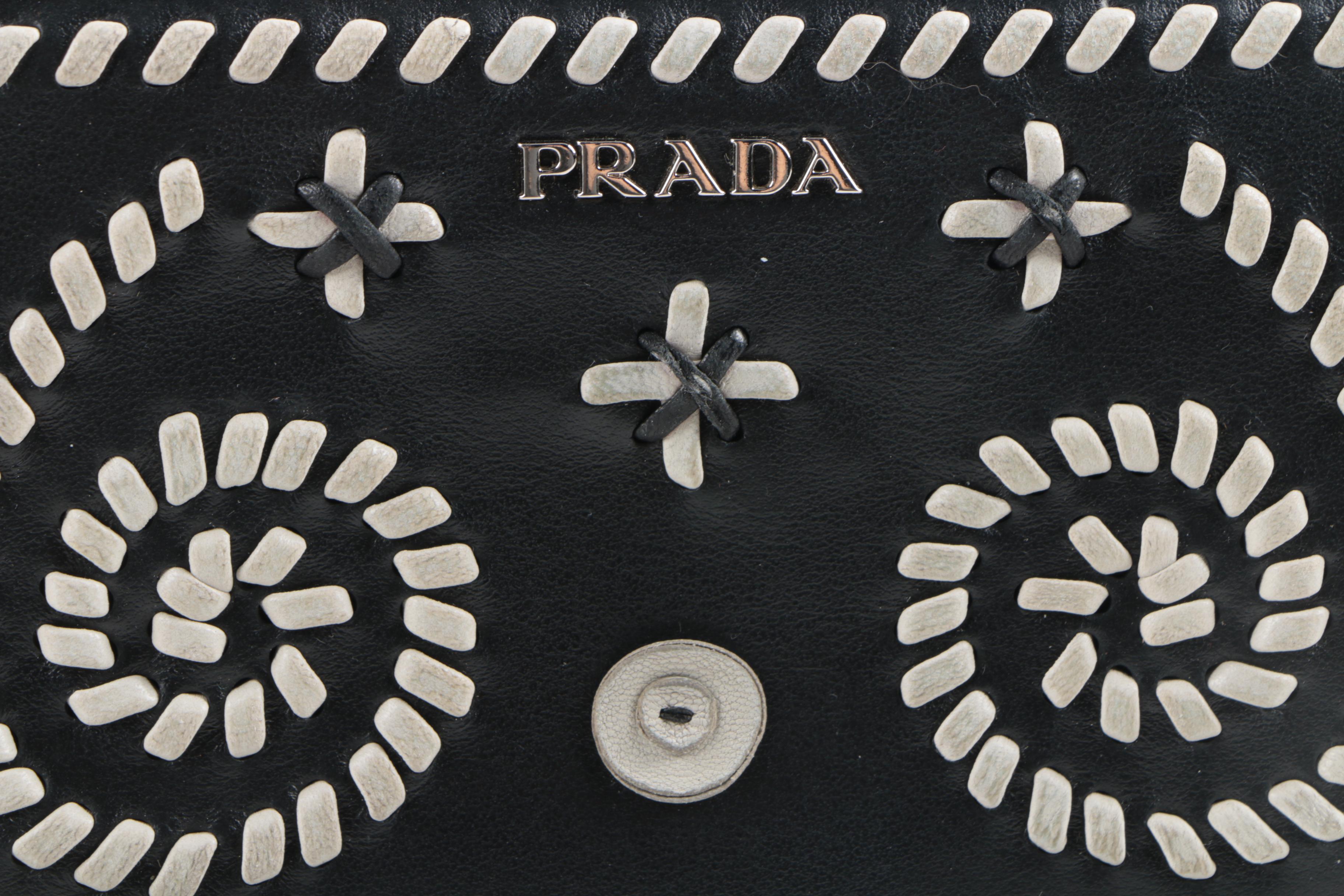Prada Black and White Leather Wallet