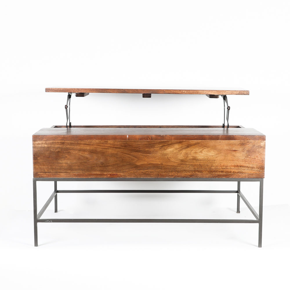 Lift Top Teak and Metal Coffee Table