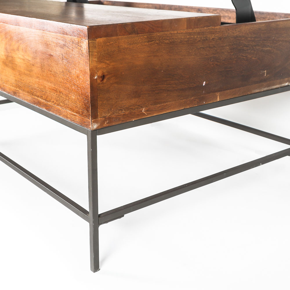 Lift Top Teak and Metal Coffee Table