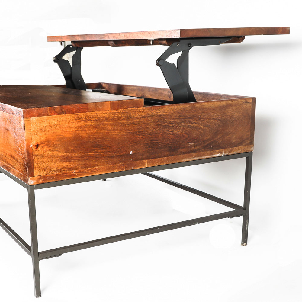 Lift Top Teak and Metal Coffee Table