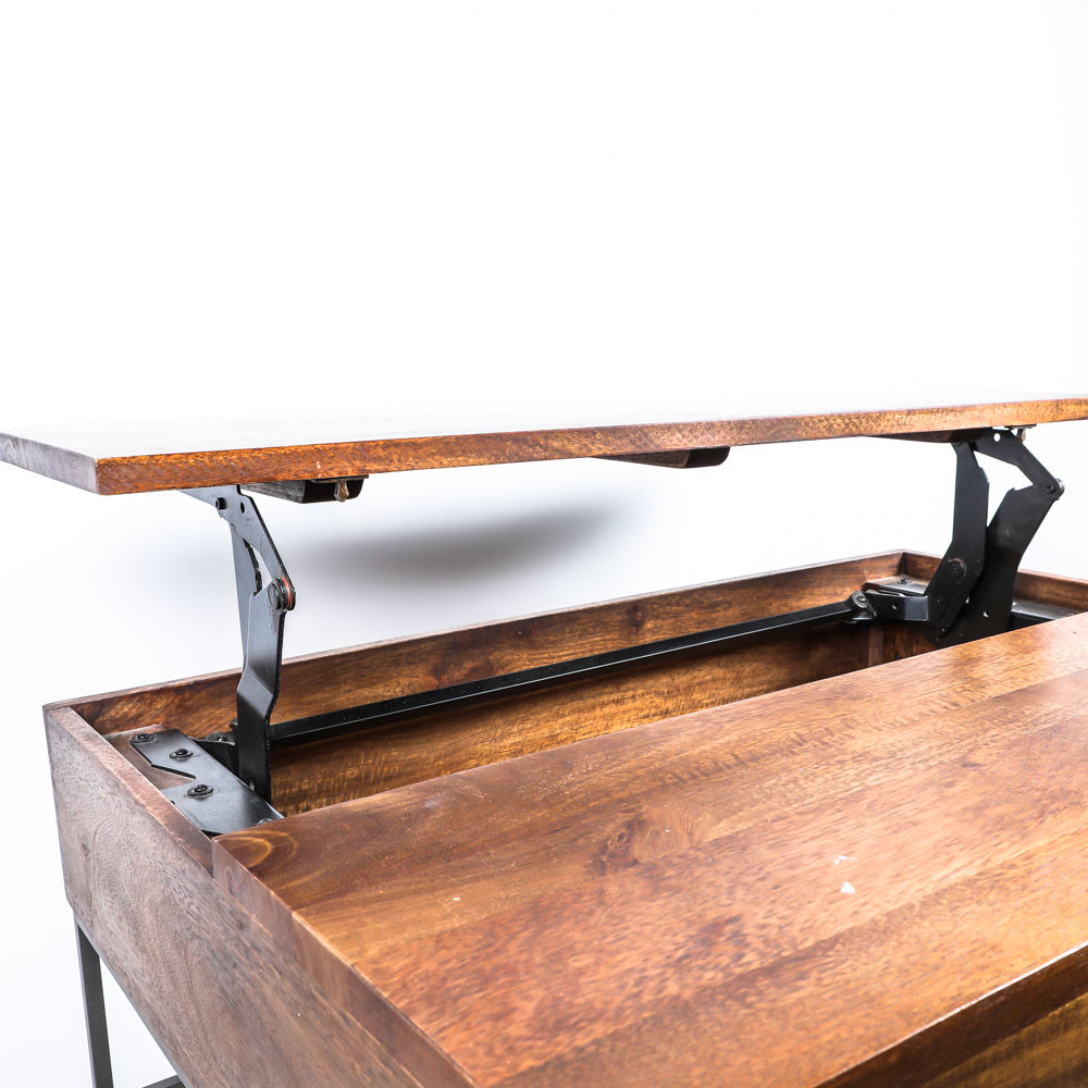 Lift Top Teak and Metal Coffee Table