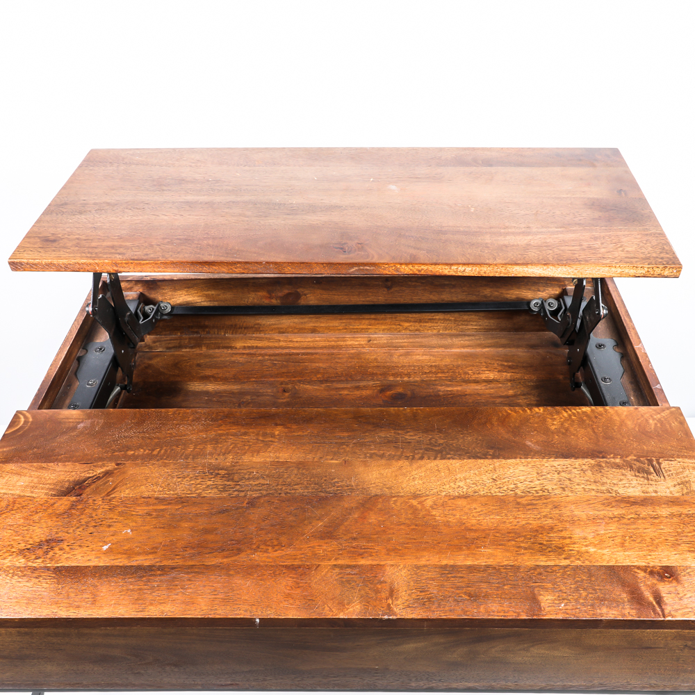 Lift Top Teak and Metal Coffee Table